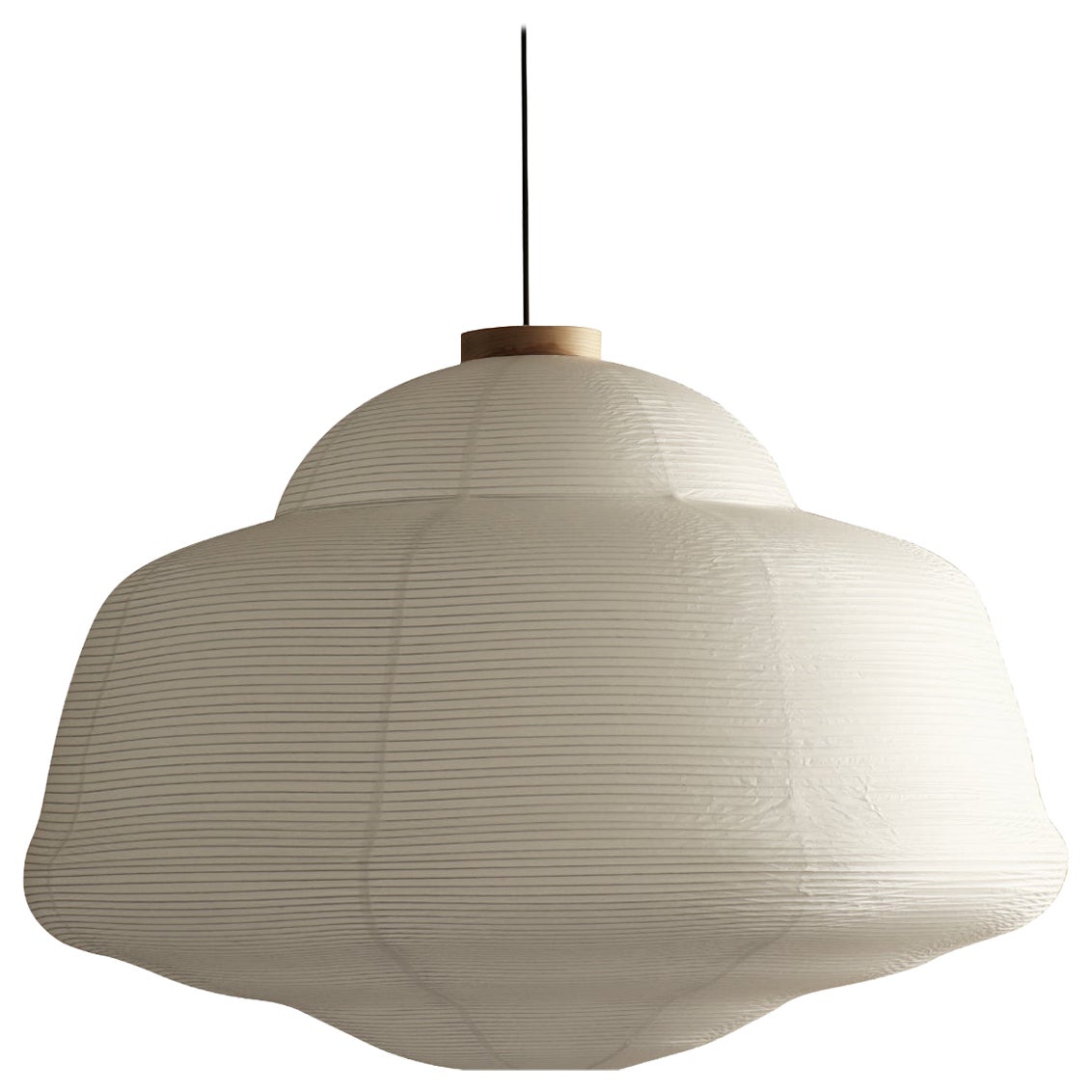 Paper Milk Large Pendant Light in Ash Wood & Industrial Rice Paper by KIMU