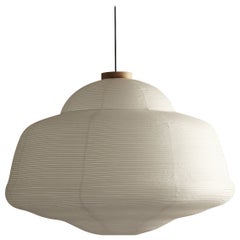 Paper Milk Large Pendant Light in Ash Wood & Industrial Rice Paper by KIMU