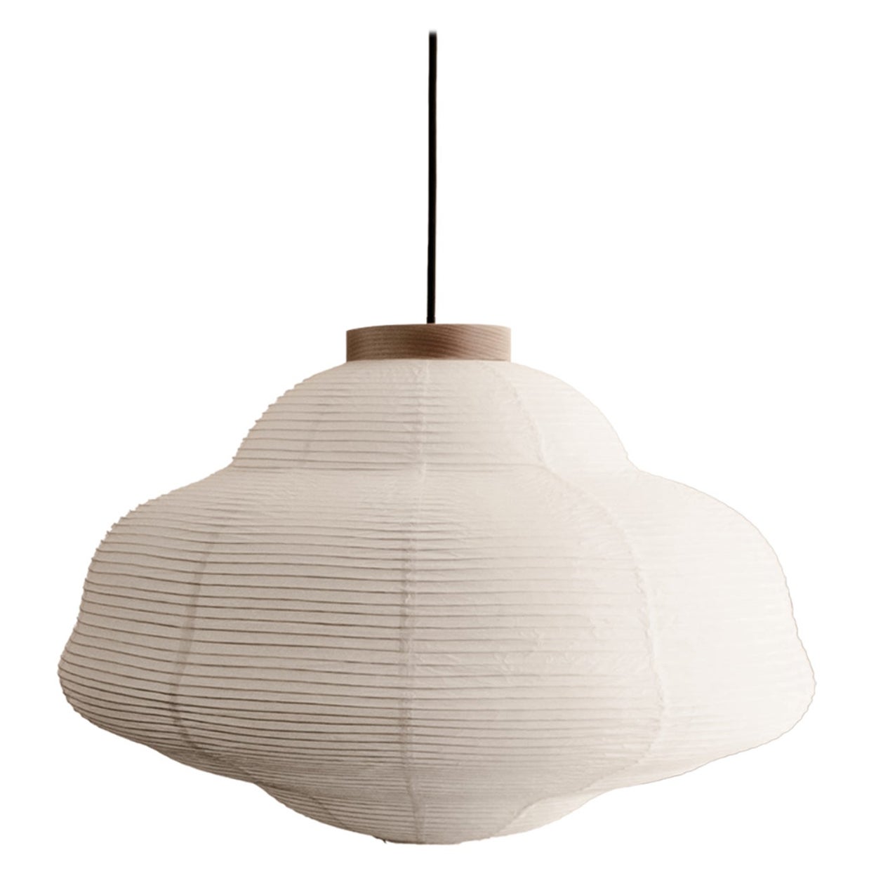 Paper Milk Medium Pendant Light in Ash Wood & Industrial Rice Paper by KIMU