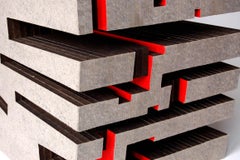 Paper Side Table in Recycled Paper with Red Accents