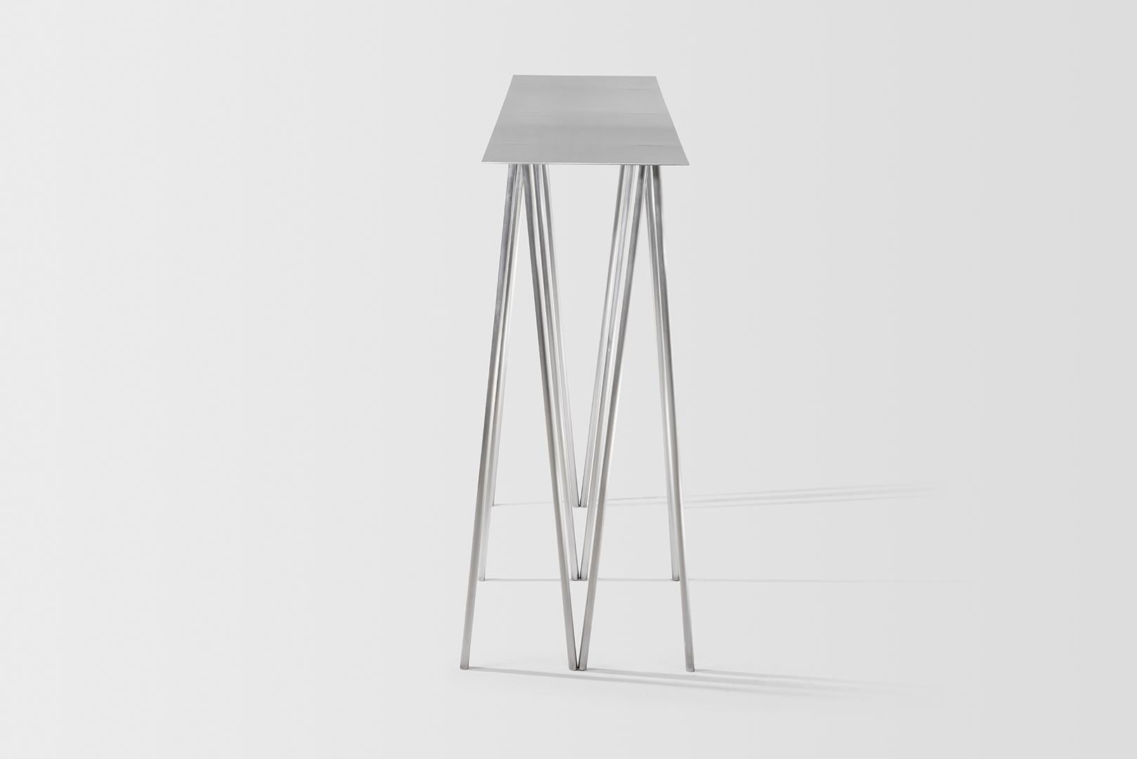 Contemporary Paper Table L, Console Table in Polished Steel Finish by UMÉ Studio For Sale