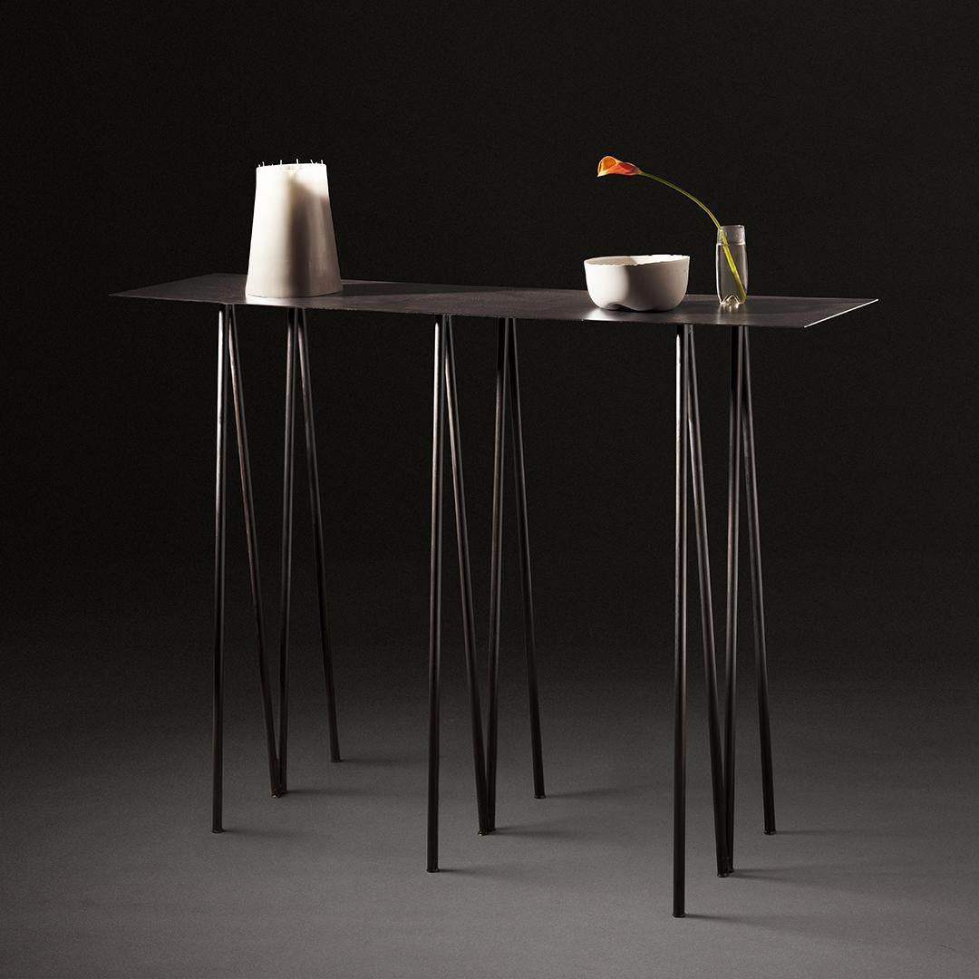 Minimalist Paper Table L, Console Table, in Stained Black Steel Finish by UMÉ Studio For Sale