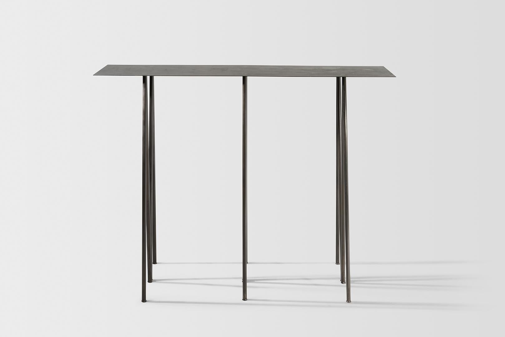 American Paper Table L, Console Table, in Stained Black Steel Finish by UMÉ Studio For Sale