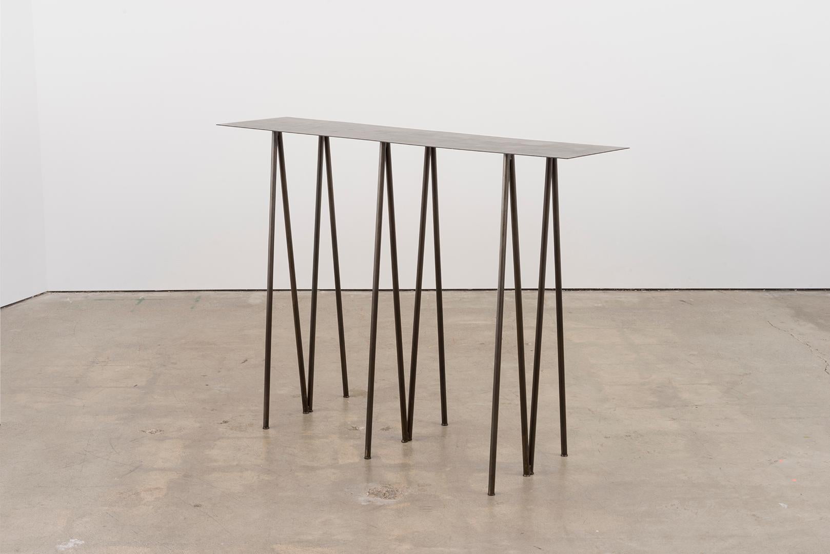 Metalwork Paper Table L, Console Table, in Stained Black Steel Finish by UMÉ Studio For Sale
