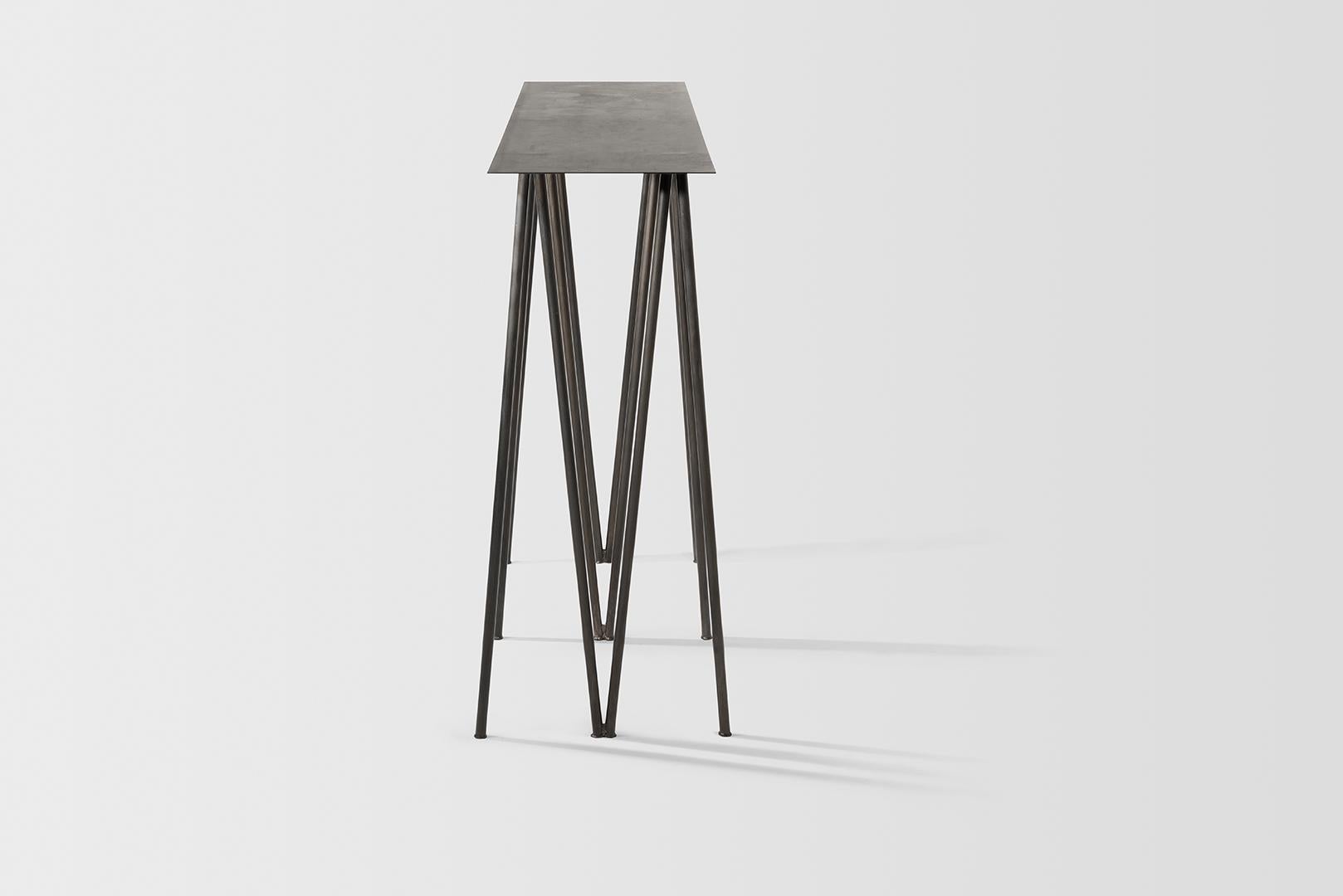 Contemporary Paper Table L, Console Table, in Stained Black Steel Finish by UMÉ Studio For Sale