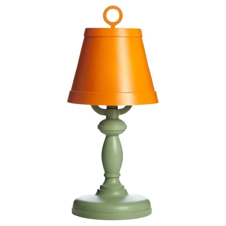 Hand-Crafted Paper Table Lamp orange shade and green base by Studio Job for Moooi For Sale