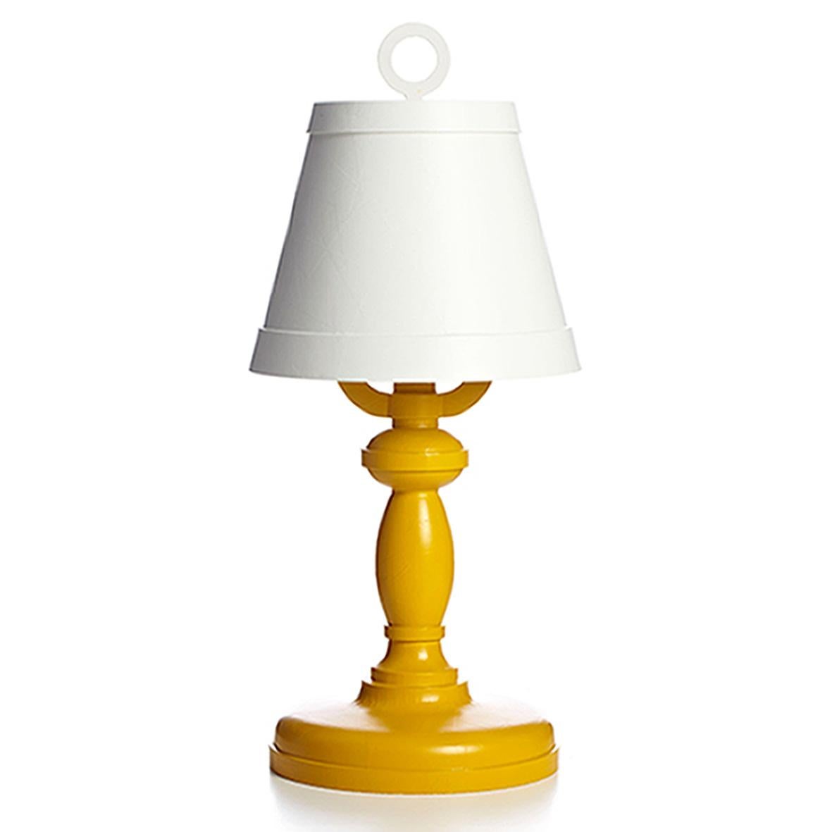 Designed by Studio Job, the Paper Table Lamp Patchwork 10 is made of paper, cardboard and paper maché. The Lamp is massive but still very light. 
This concerns the Paper Table Lamp with the shade in white (RAL9010) and the base in ocher yellow
