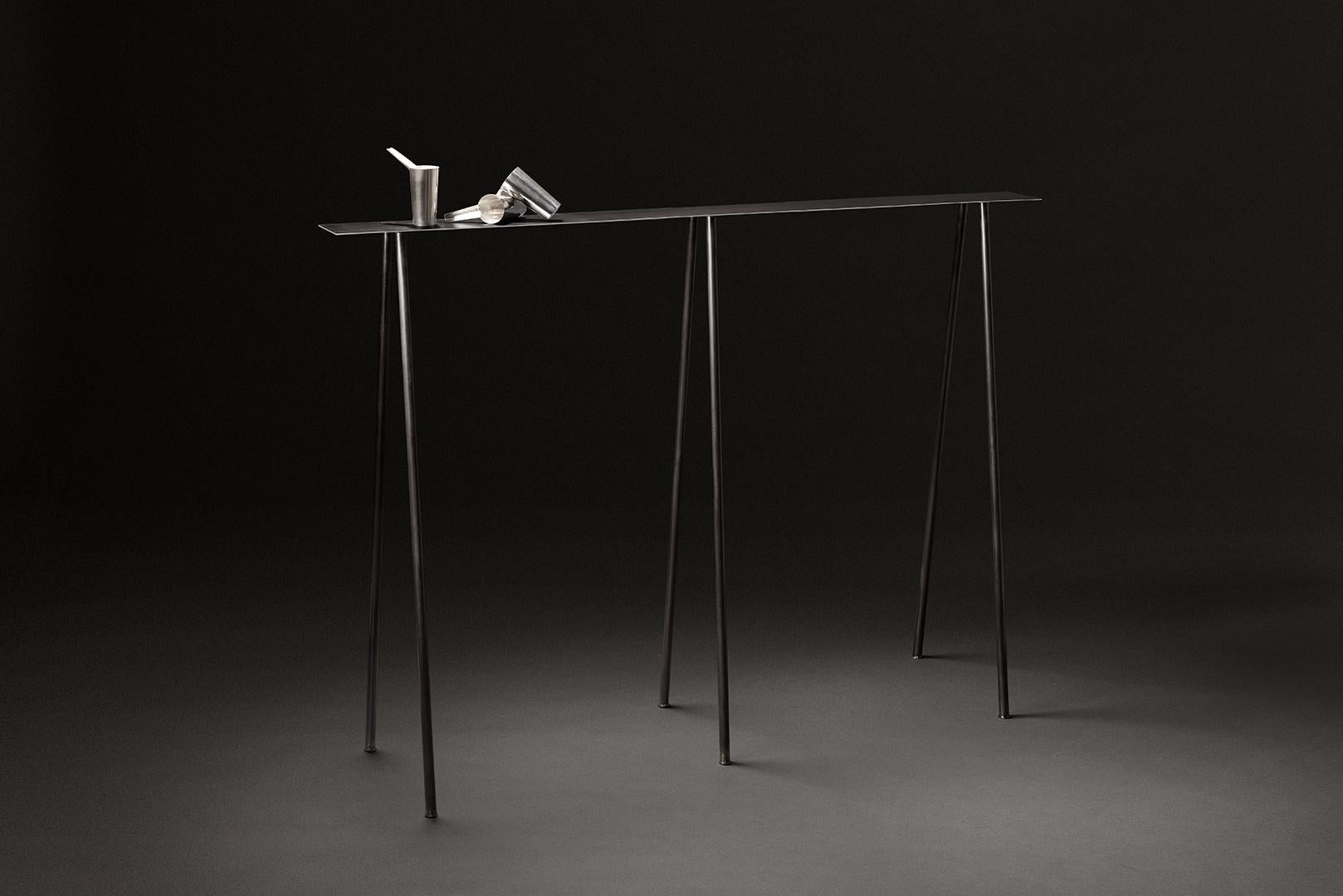 American Paper Table S, Console Table in Stained Black Steel Finish by UMÉ Studio For Sale
