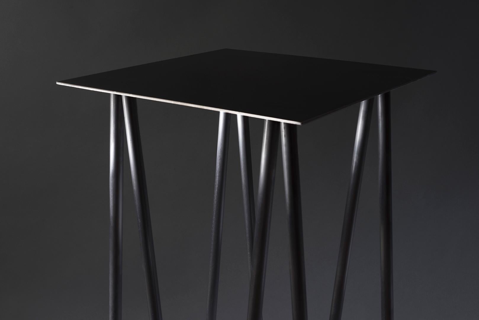 Steel Paper Table, Square, Console Table in Stained Black Finish by UMÉ Studio For Sale