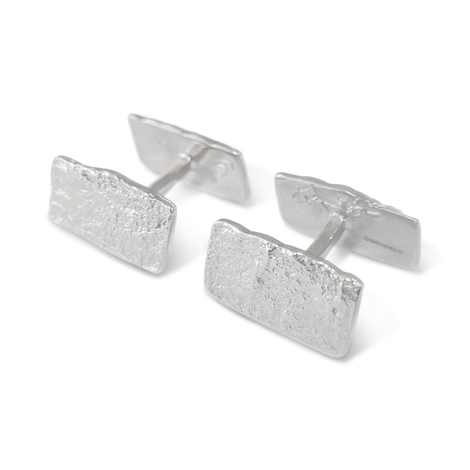 Women's or Men's Paper Textured Sterling Silver Cufflinks by Allison Bryan For Sale