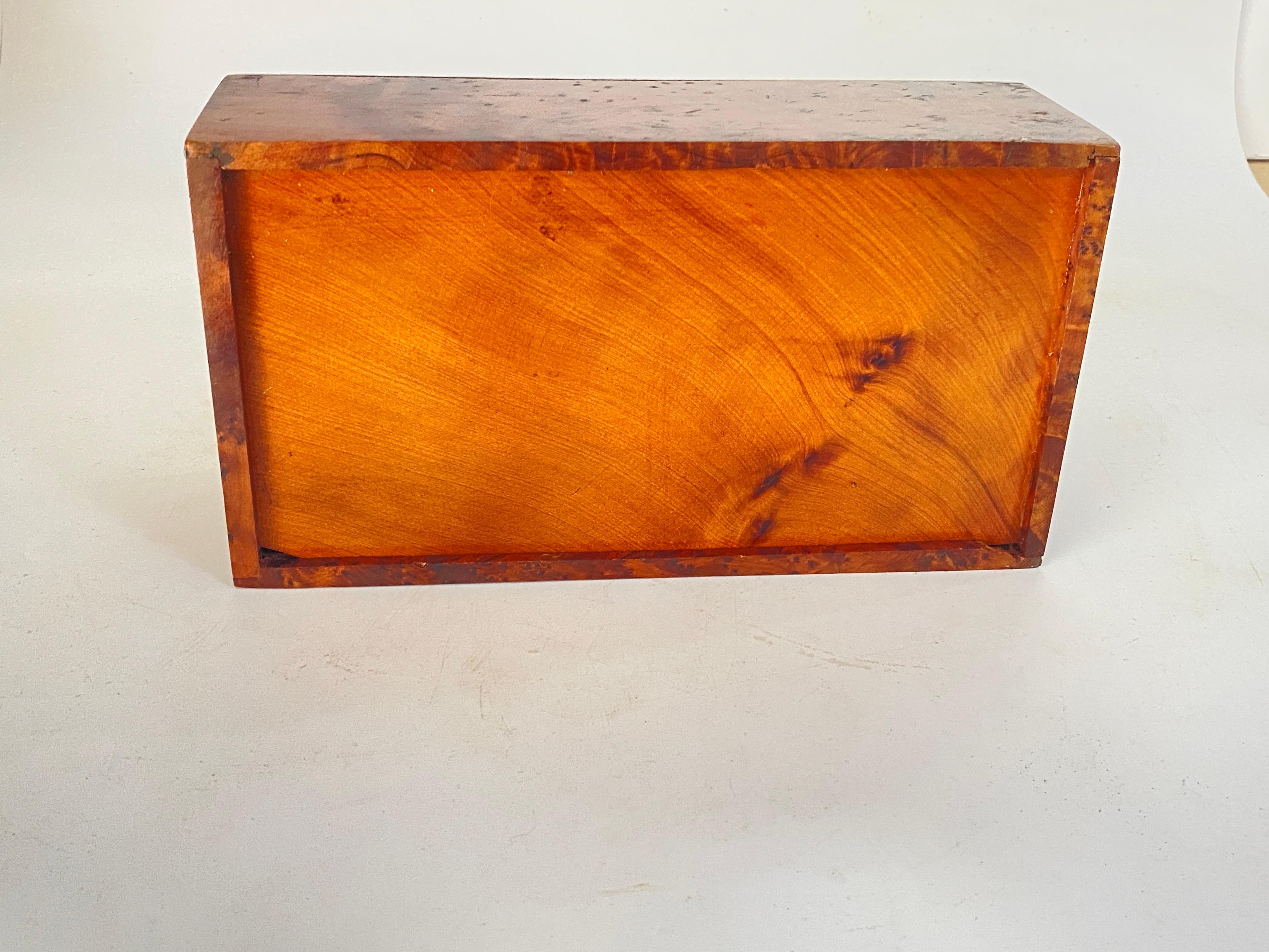 French Paper Tissue Burl Wood Box France 1970 Brown Color  For Sale