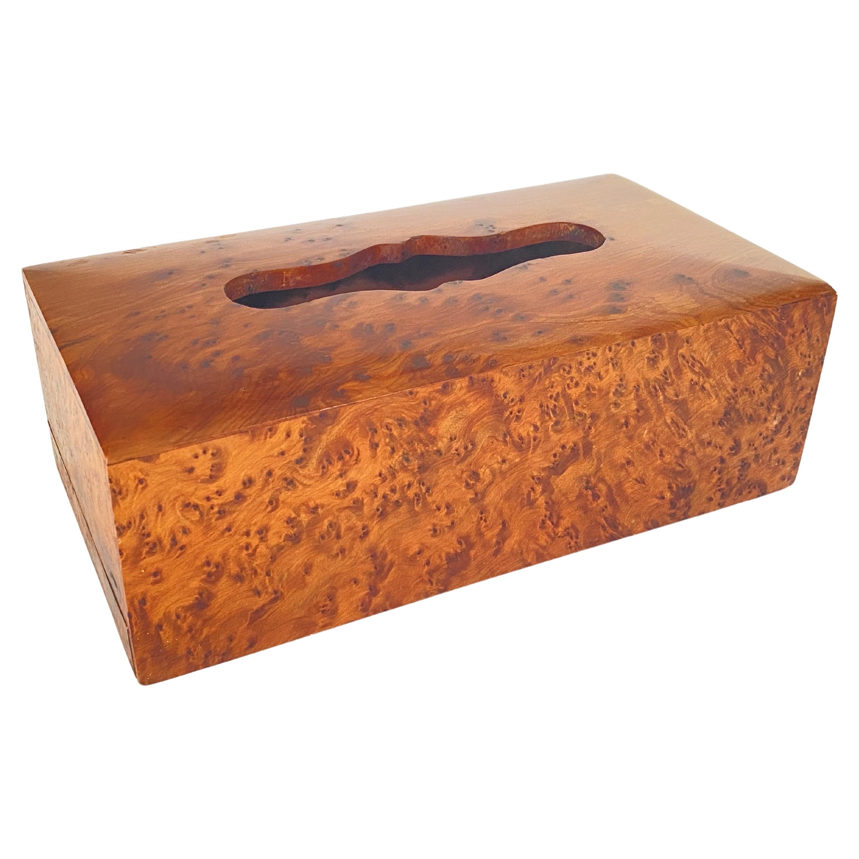 Paper Tissue Burl Wood Box France 1970 Brown Color  For Sale