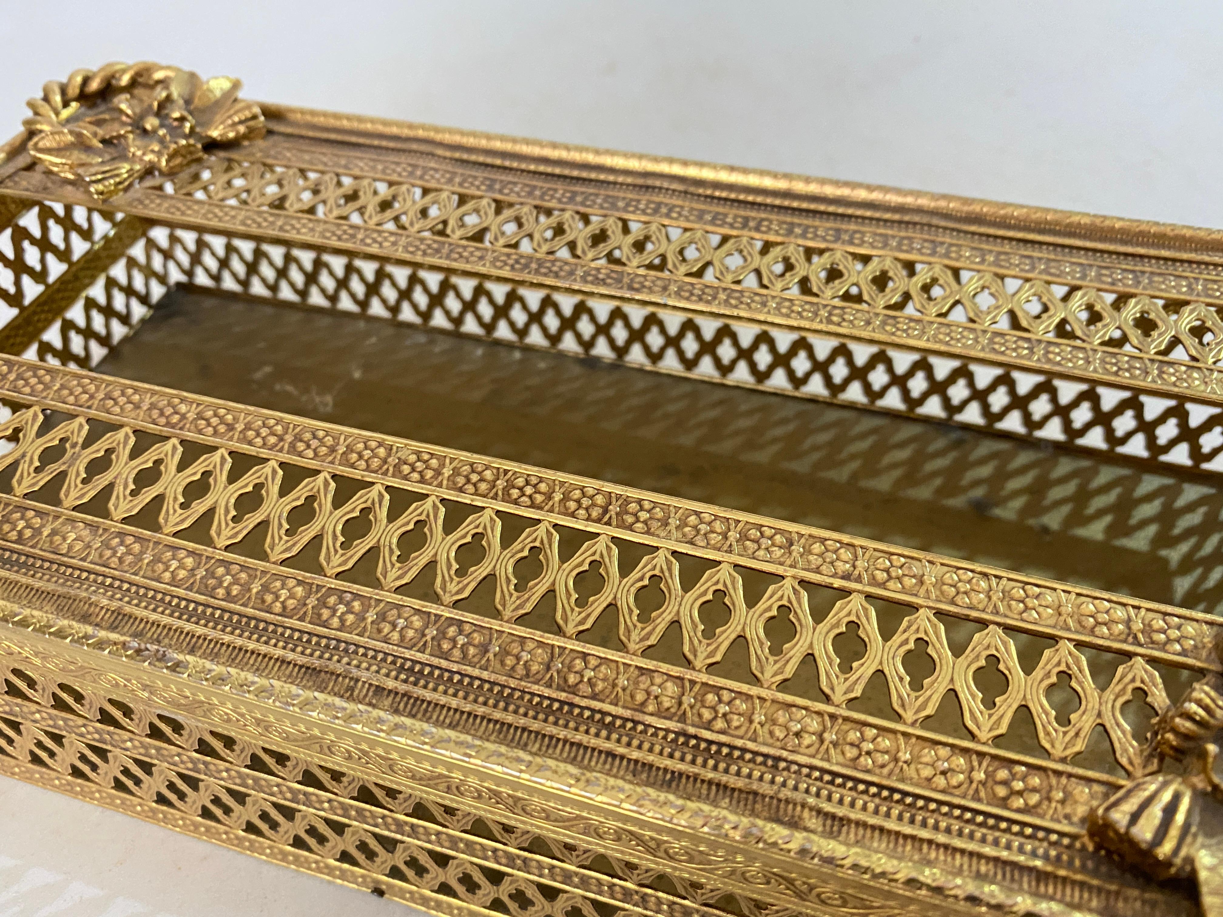 French Paper Tissue Gilt Metal Box France 1970 gold Color Regence style  For Sale