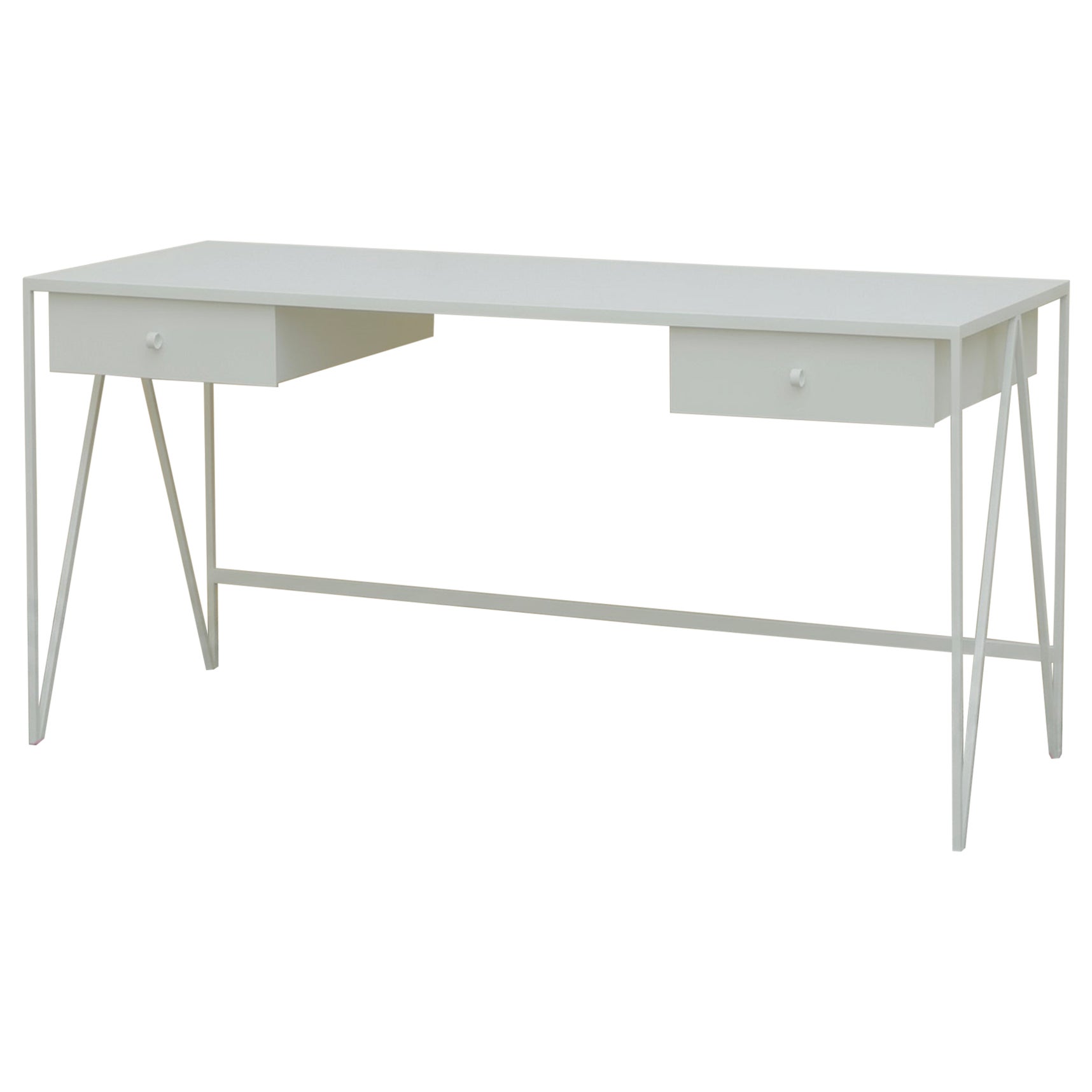 Mesa de estudio blanca con tablero de linóleo y dos cajones - Personalizable