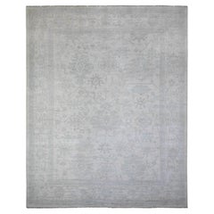 Paper White Vibrant Wool Hand Knotted Angora Oushak Oriental Rug 11'11" x 14'10"