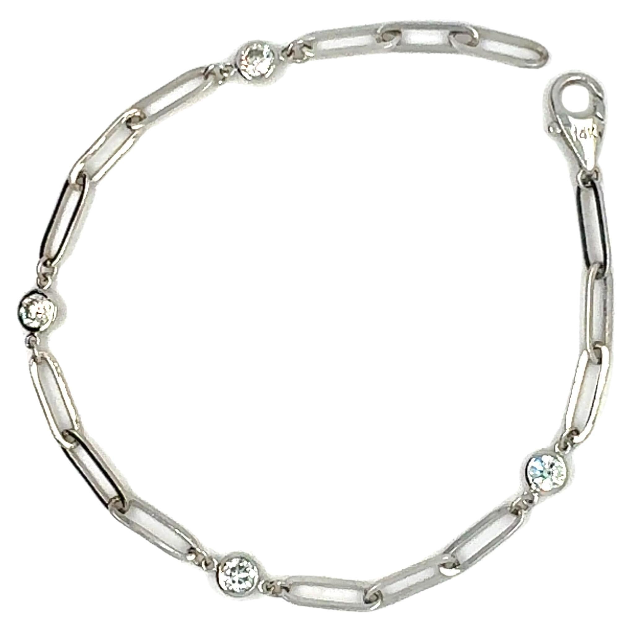 Paperclip 0.62 Carat Diamond Bracelet in 14K White Gold For Sale