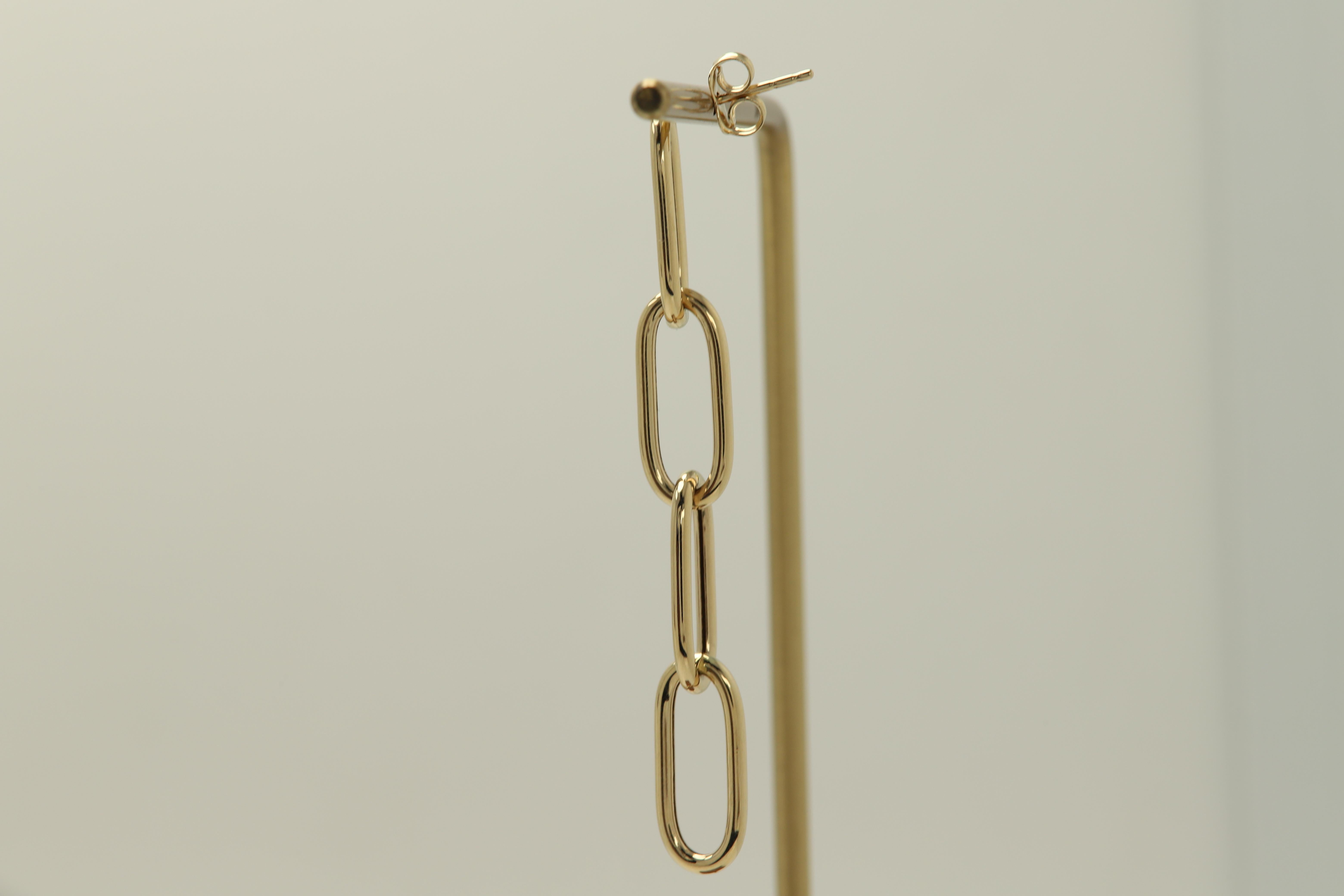 Paperclip 14 Karat Gold Earrings Made in Italy Paper Clip Dangle Earrings For Sale 3