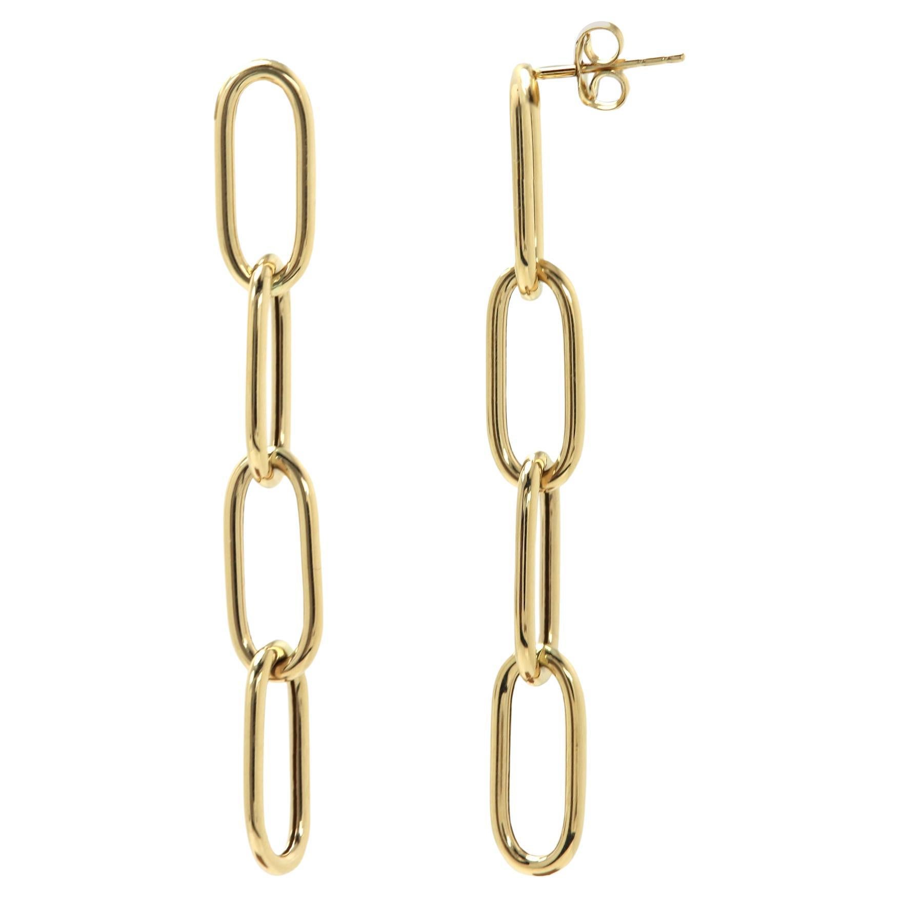 Paperclip 14 Karat Gold Earrings Made in Italy Paper Clip Dangle Earrings