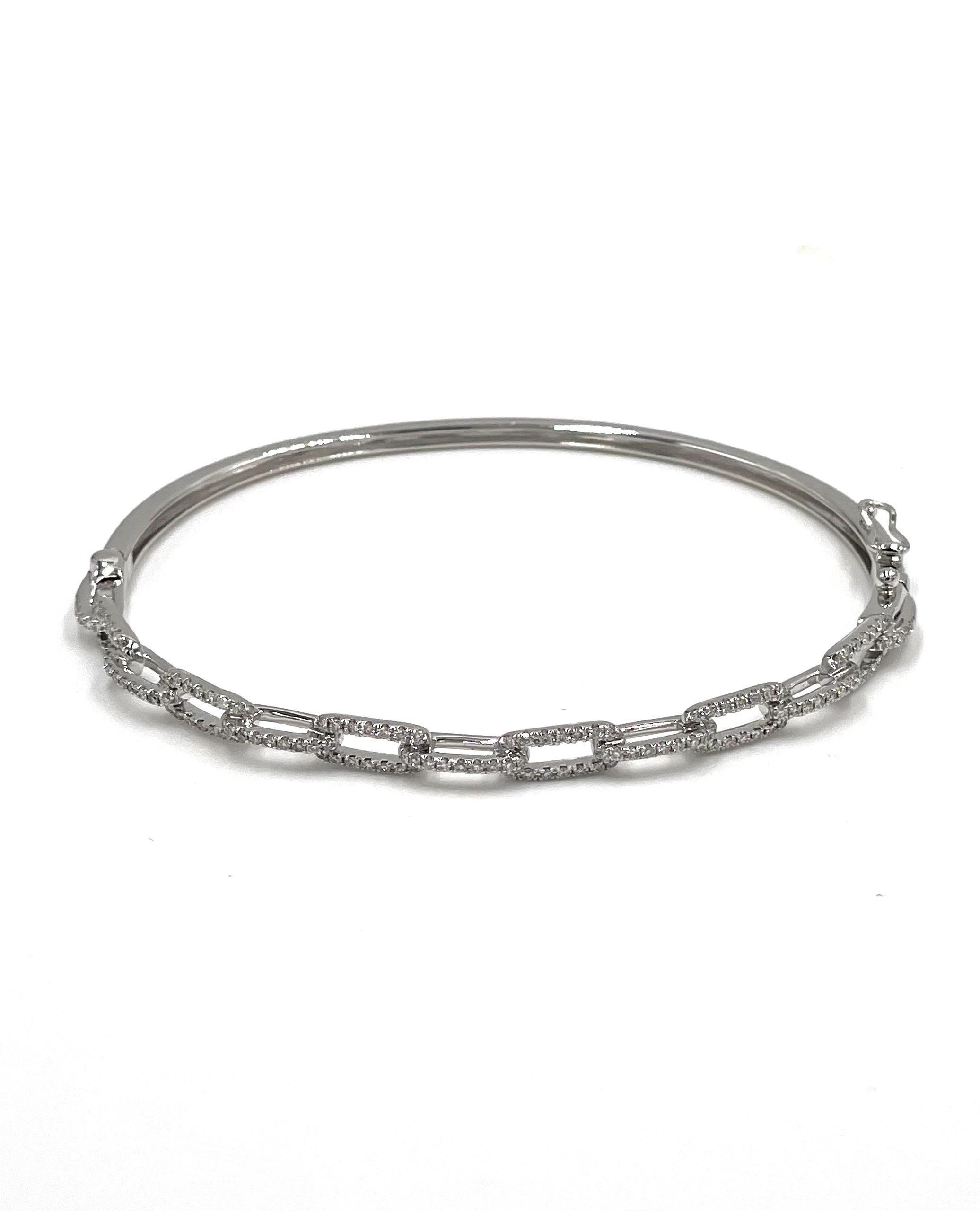 14K white gold paperclip bangle with round brilliant-cut diamonds 0.51 carat total weight. 