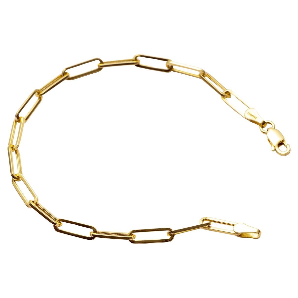 Paperclip Bold Link Chain Bracelet Solid Gold Minimalist Handmade 14 Karat