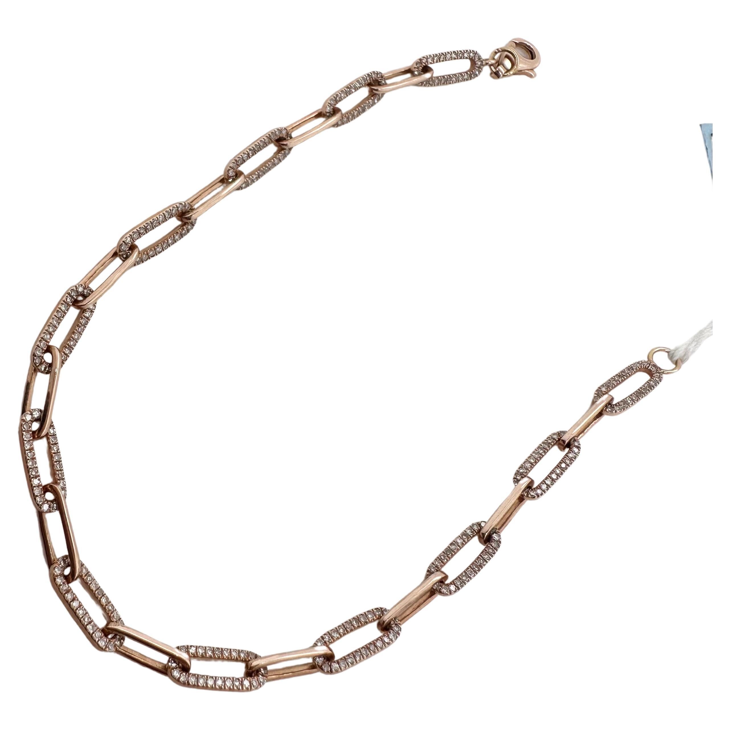 Bracelet Paperclip en or rose 14 carats avec diamants en vente