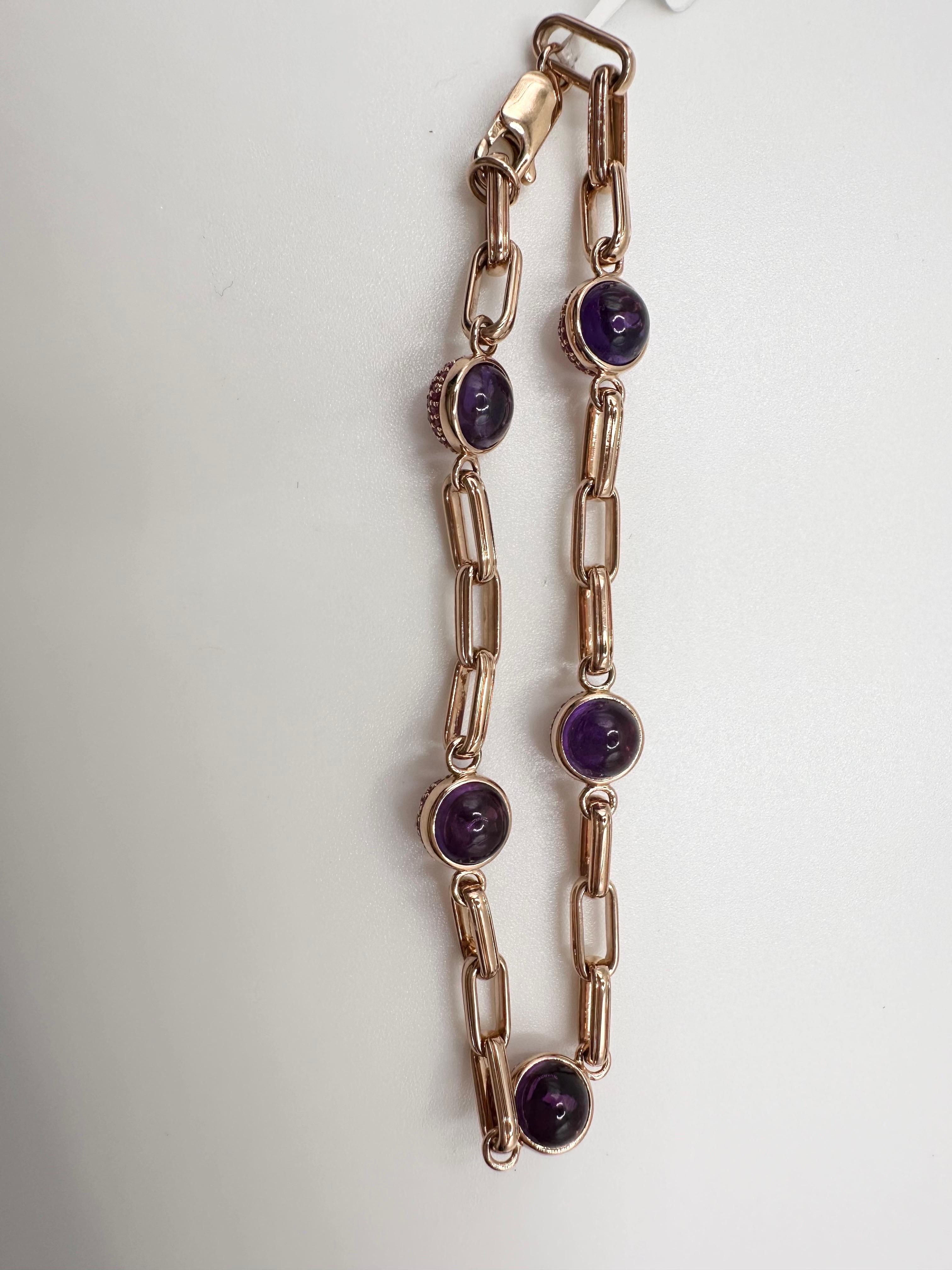 Cute paperclip bracelet with pink sapphires and purple amethyst in 18KT rose gold, looks great and can be worn both ways!

*Item will come with a beautiful packaging and certificate of authenticity from laboratory in your name. 

**All items leave