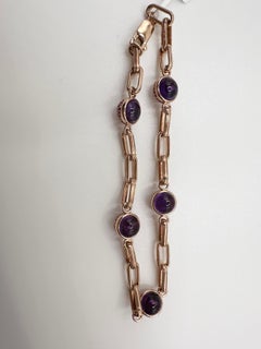 Paperclip bracelet 18KT gold pink sapphire & amethyst bracelet unique