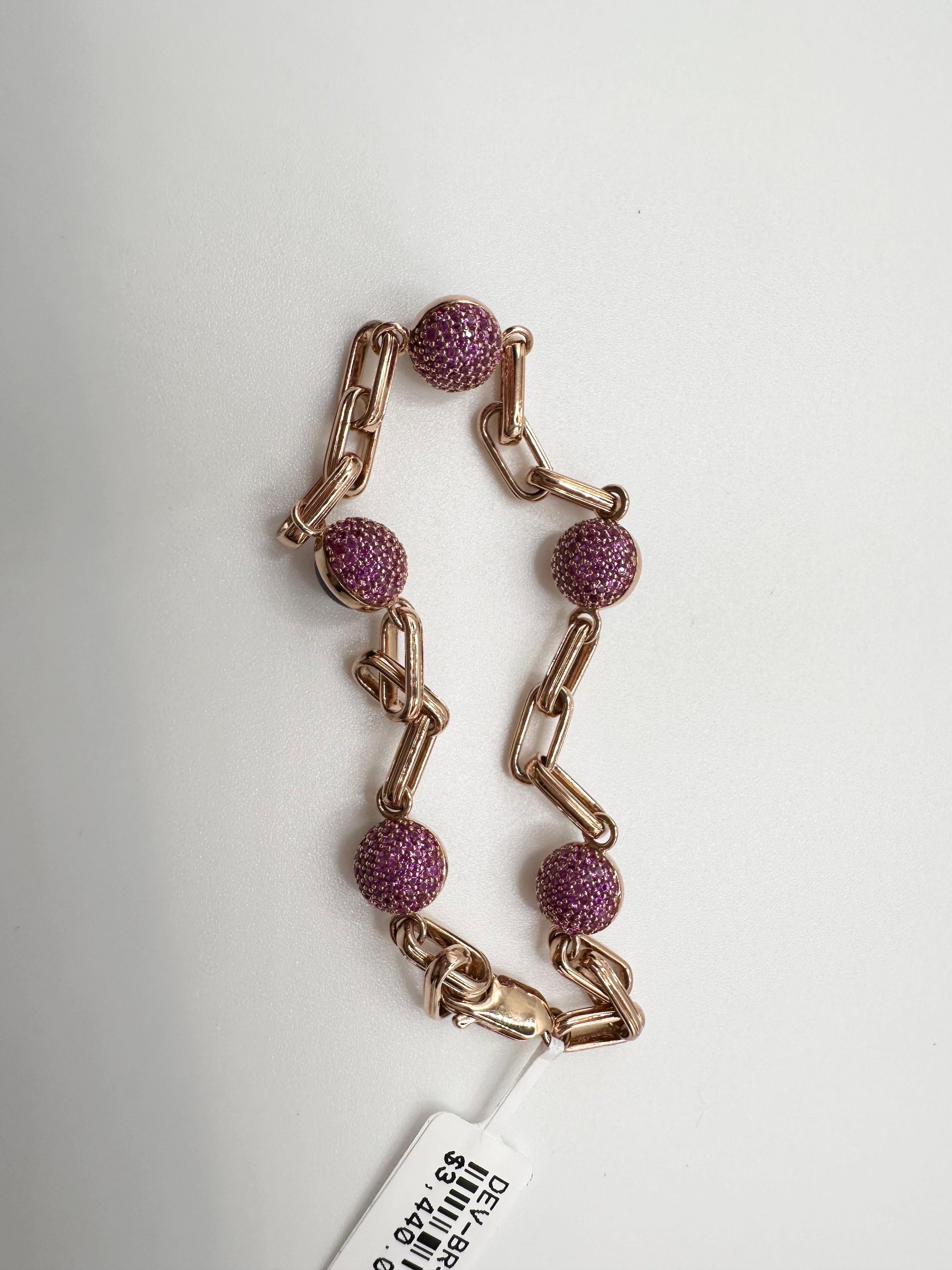 Brilliant Cut Paperclip bracelet 18KT gold pink sapphire & amethyst bracelet unique For Sale