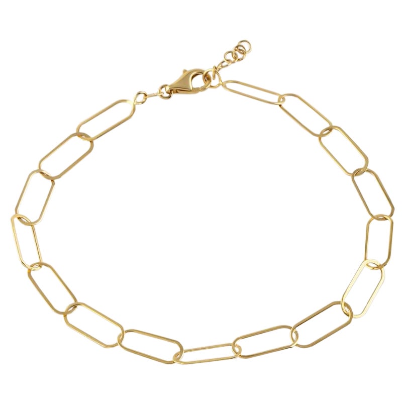 Paperclip Bracelet 6"+1" in 14K Solid Yellow Gold For Sale