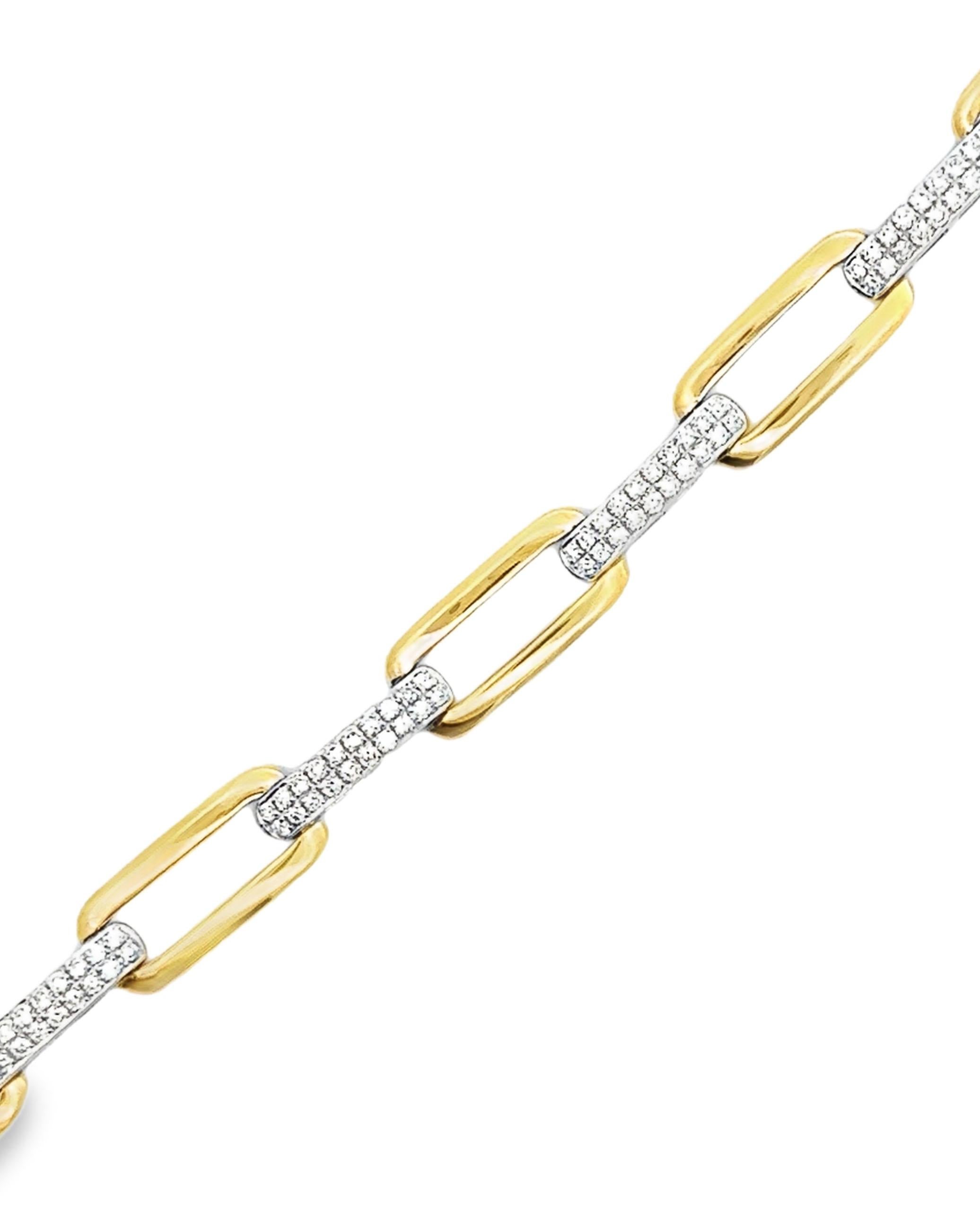 Pulsera clip con diamantes pavé en oro amarillo y blanco de 14 quilates y cierre oculto Contemporáneo en venta