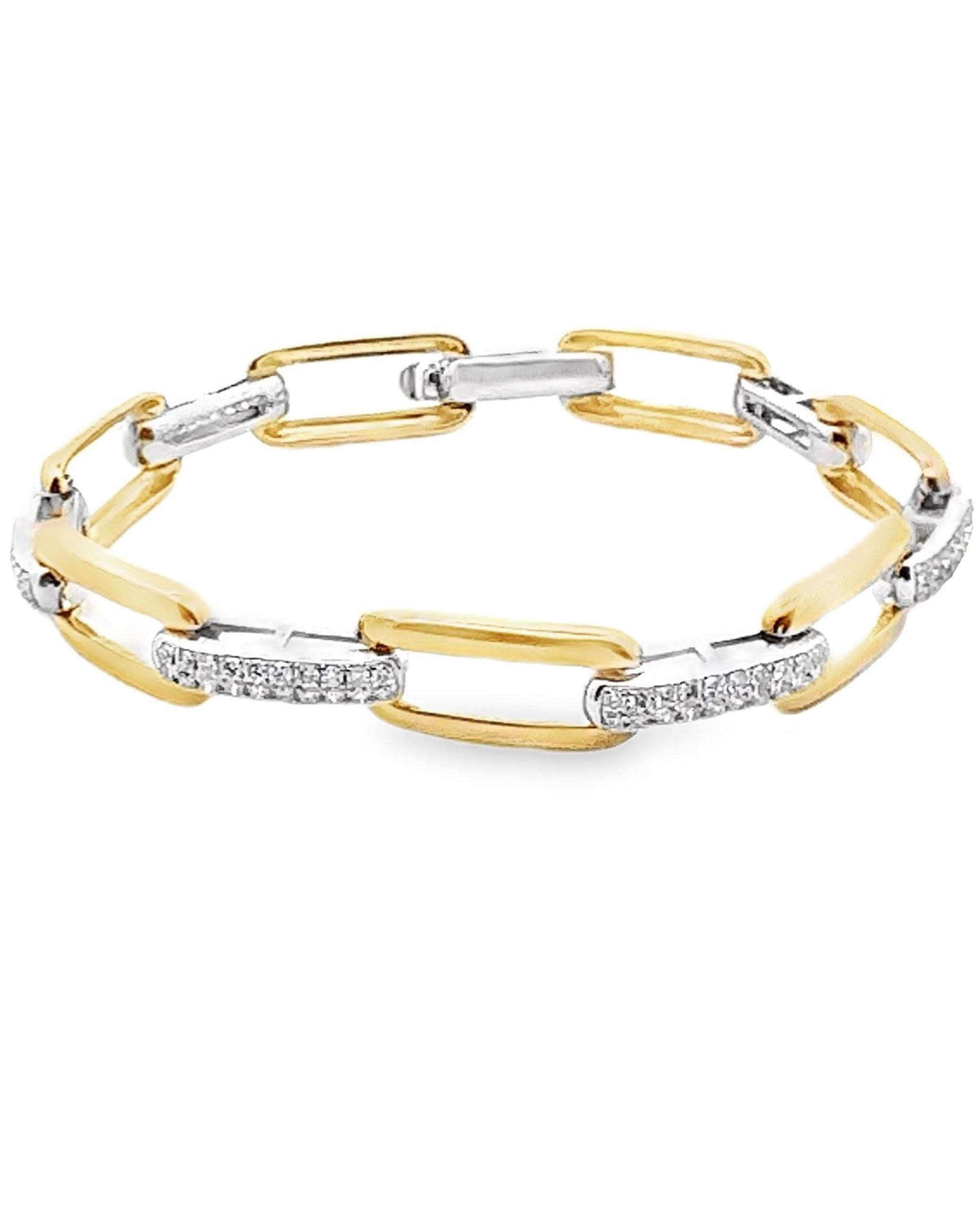 Pulsera clip con diamantes pavé en oro amarillo y blanco de 14 quilates y cierre oculto Corte redondo en venta