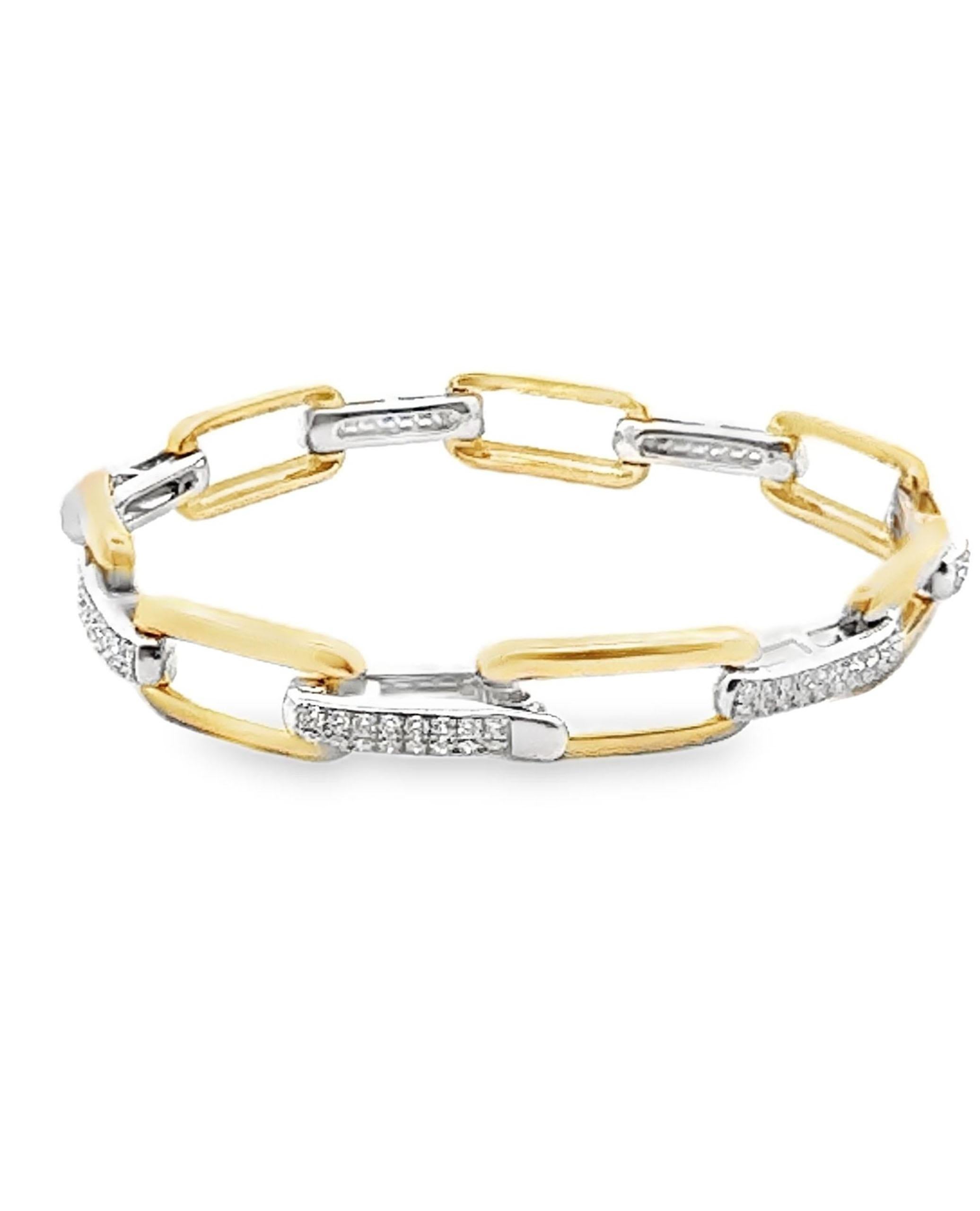 Pulsera clip con diamantes pavé en oro amarillo y blanco de 14 quilates y cierre oculto en Nuevo estado para la venta en Old Tappan, NJ