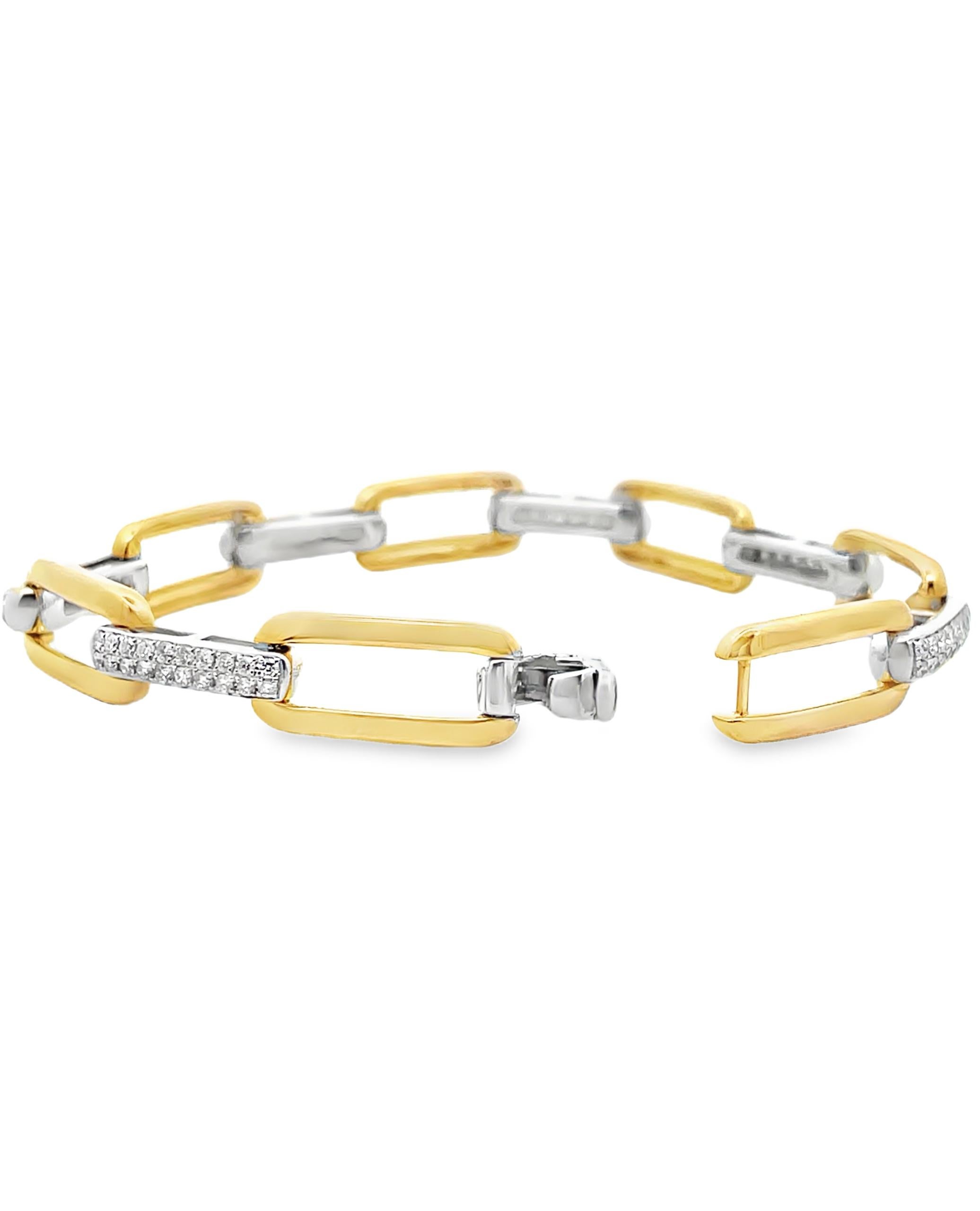 Pulsera clip con diamantes pavé en oro amarillo y blanco de 14 quilates y cierre oculto en venta 1