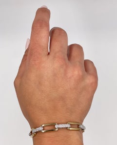 Paperclip Bracelet with Pavé Diamonds in 14K Yellow & White Gold & Hidden Clasp