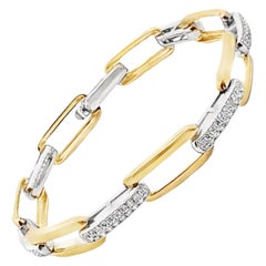 Paperclip Bracelet with Pavé Diamonds in 14K Yellow & White Gold & Hidden Clasp