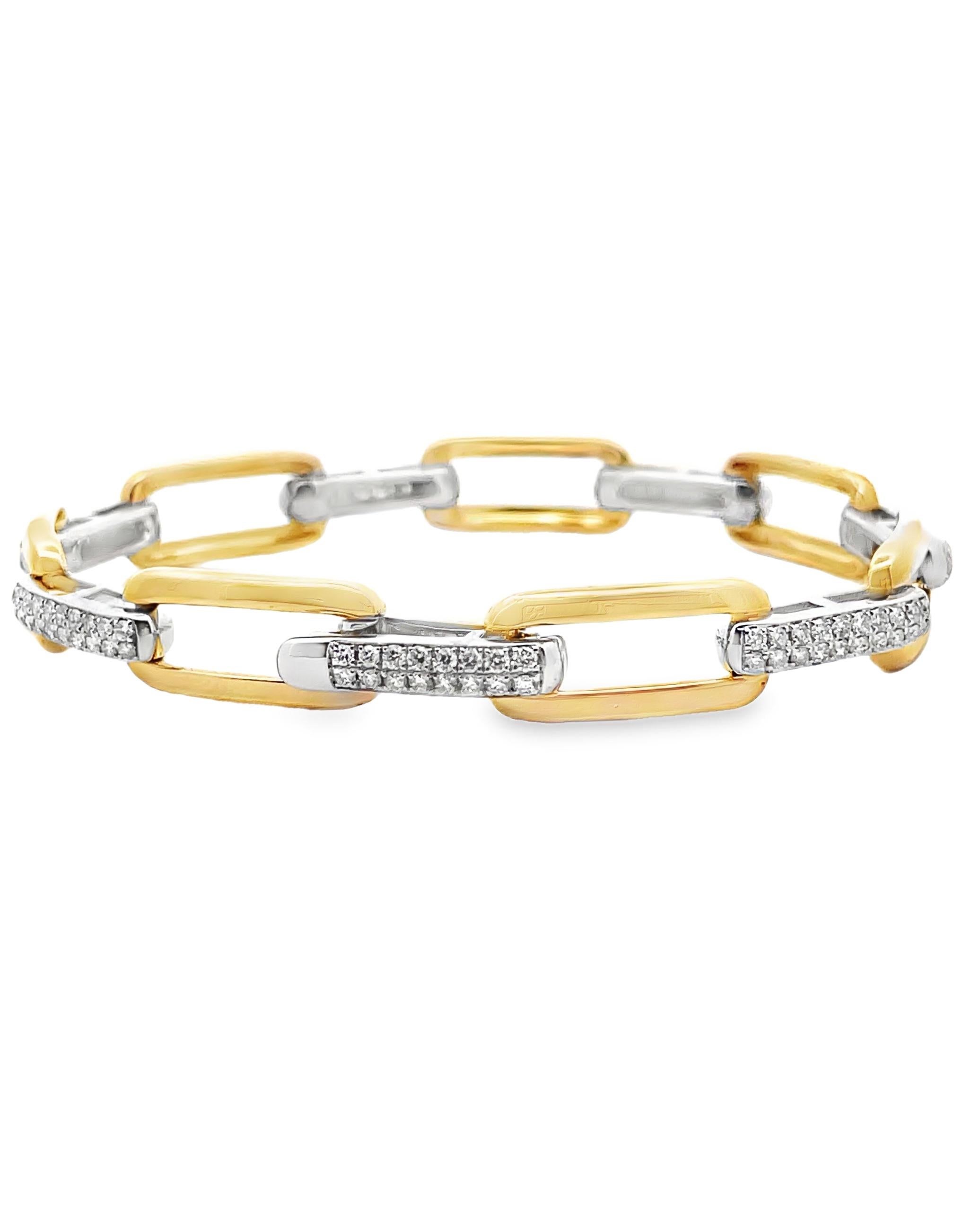 Pulsera clip con diamantes pavé en oro amarillo y blanco de 14 quilates y cierre oculto