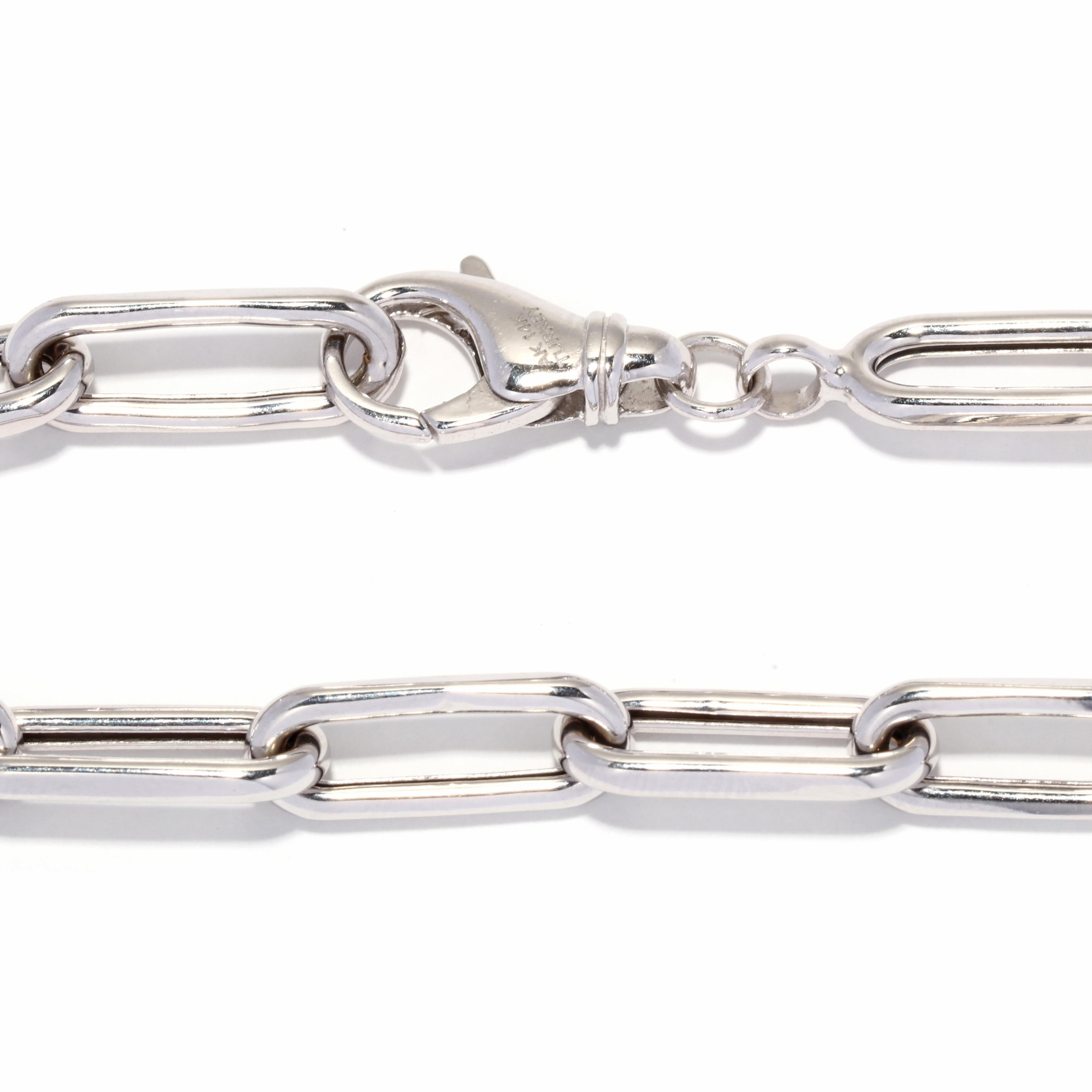 Paperclip Chain Bracelet, 14KT White Gold, Large Paperclip Chain, Minimalist In Good Condition In McLeansville, NC