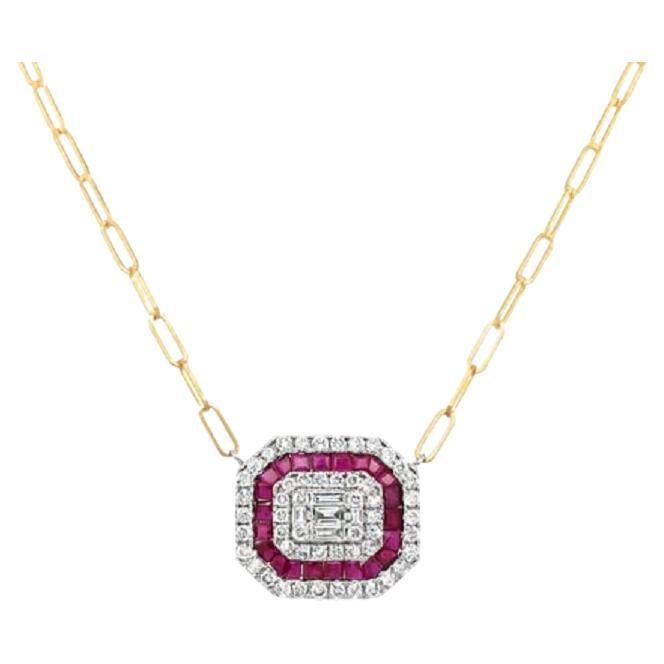 Paperclip Chain Diamond and Ruby Necklace For Sale