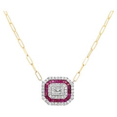 Paperclip Chain Diamond and Ruby Necklace