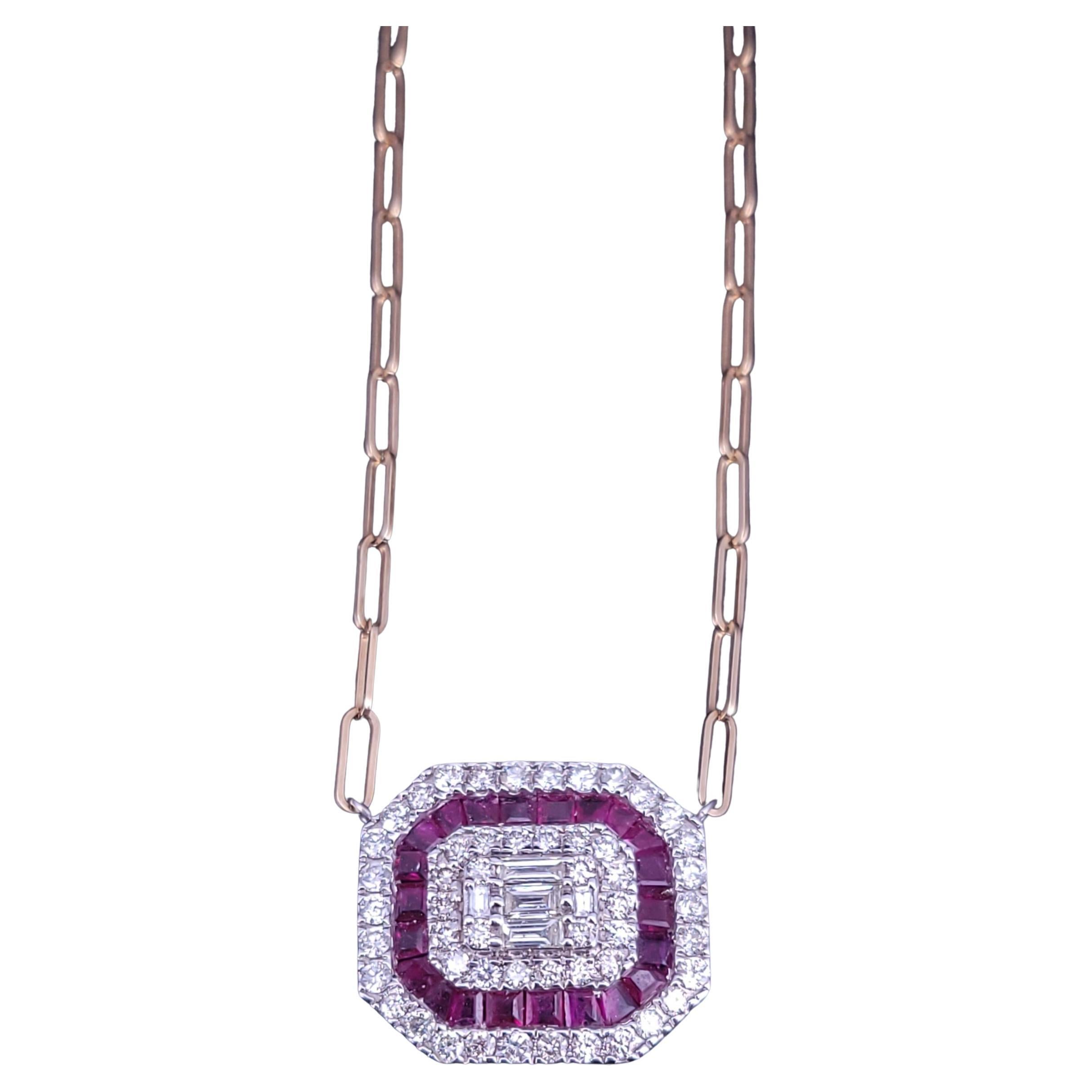 Collana di diamanti e rubini con catena a graffetta in vendita