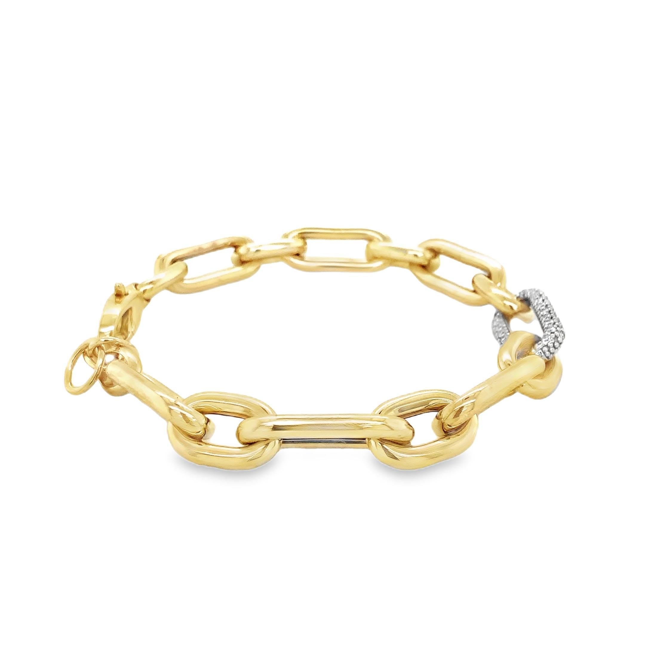 Moderne Bracelet en or jaune 14 kt à maillons en forme de trombone avec diamants pavés en vente