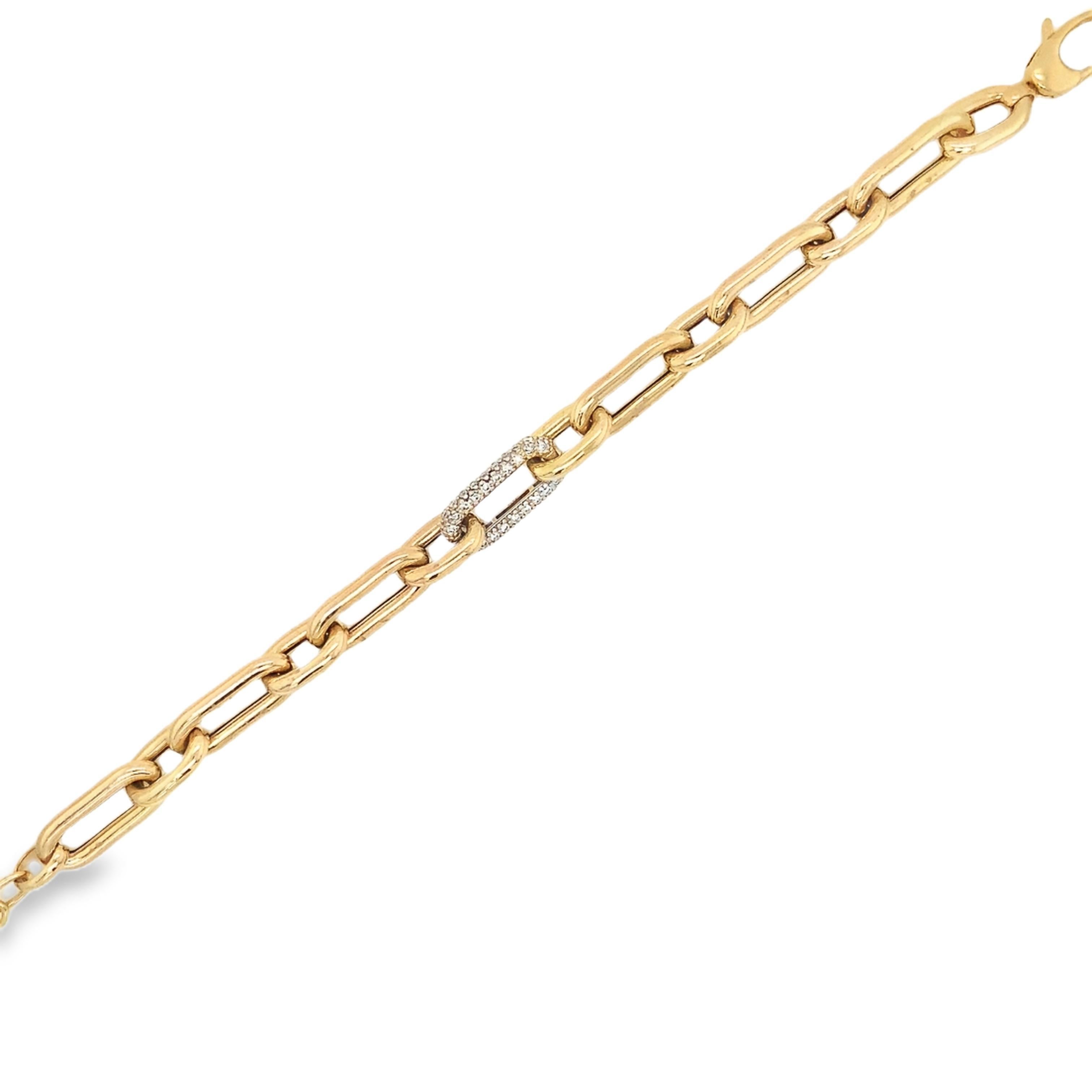 Bracelet en or jaune 14 kt à maillons en forme de trombone avec diamants pavés Neuf - En vente à Los Gatos, CA