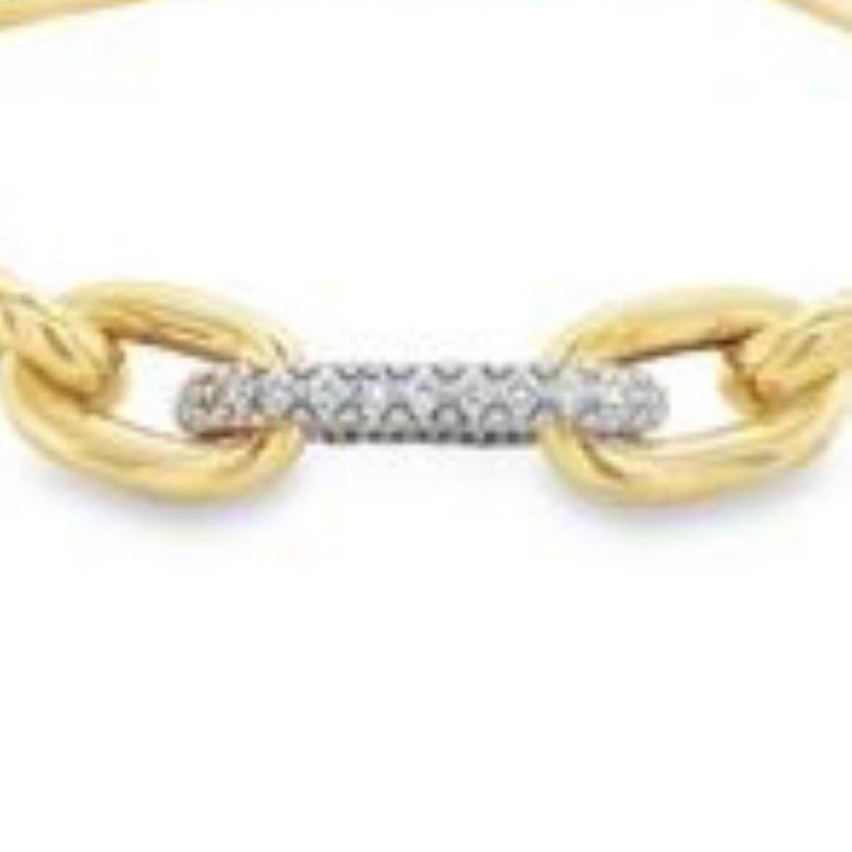 Bracelet en or jaune 14 kt à maillons en forme de trombone avec diamants pavés en vente 2