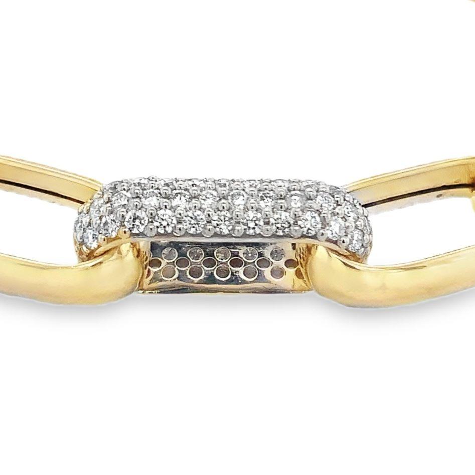 Bracelet en or jaune 14 kt à maillons en forme de trombone avec diamants pavés en vente 3