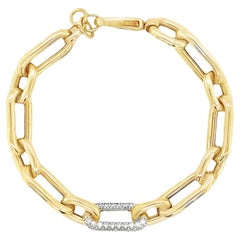Bracciale Paperclip A Link con diamanti incastonati in oro giallo 14 kt