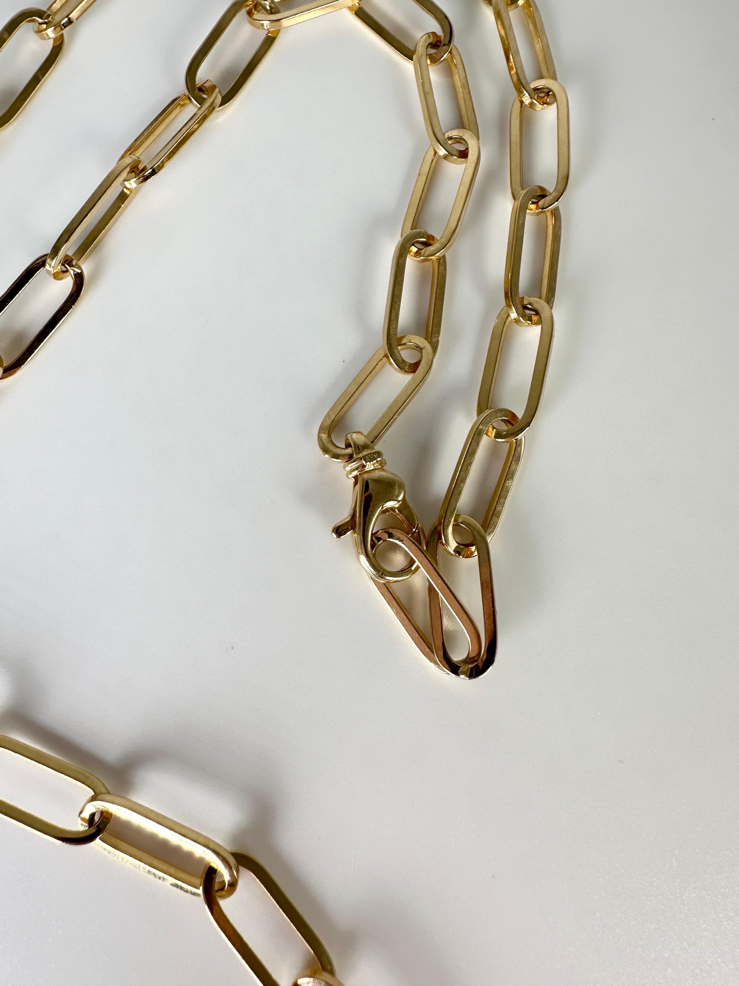 Women's or Men's Paperclip Chain Necklace 14 Karat Yellow Gold Large Solid Gold Necklace For Sale