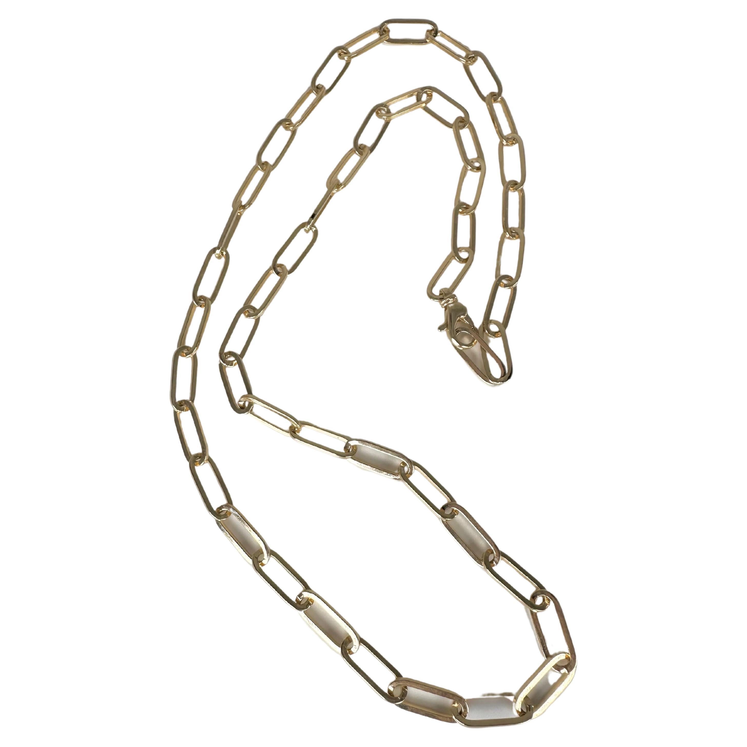 Paperclip Chain Necklace 14 Karat Yellow Gold Large Solid Gold Necklace For Sale