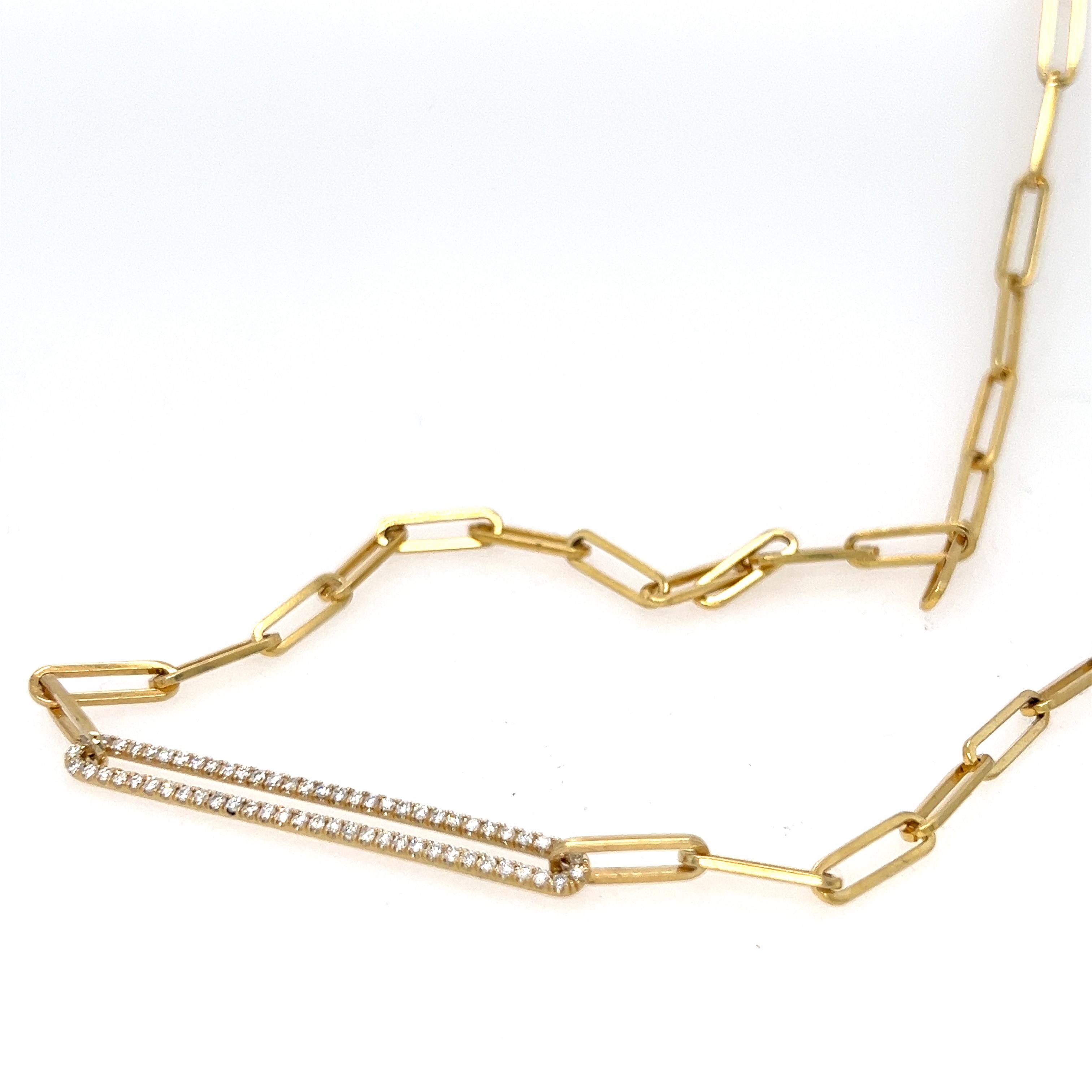 Beautiful solid gold paperclip chain necklace with a centerpiece for natural diamonds. 1/2 carat, F/VS1. Perfect on it's own or layering. 

Other Important Details: 
This necklace is 17 inches in length. 
The necklace solid 14K Yellow Gold. 
The