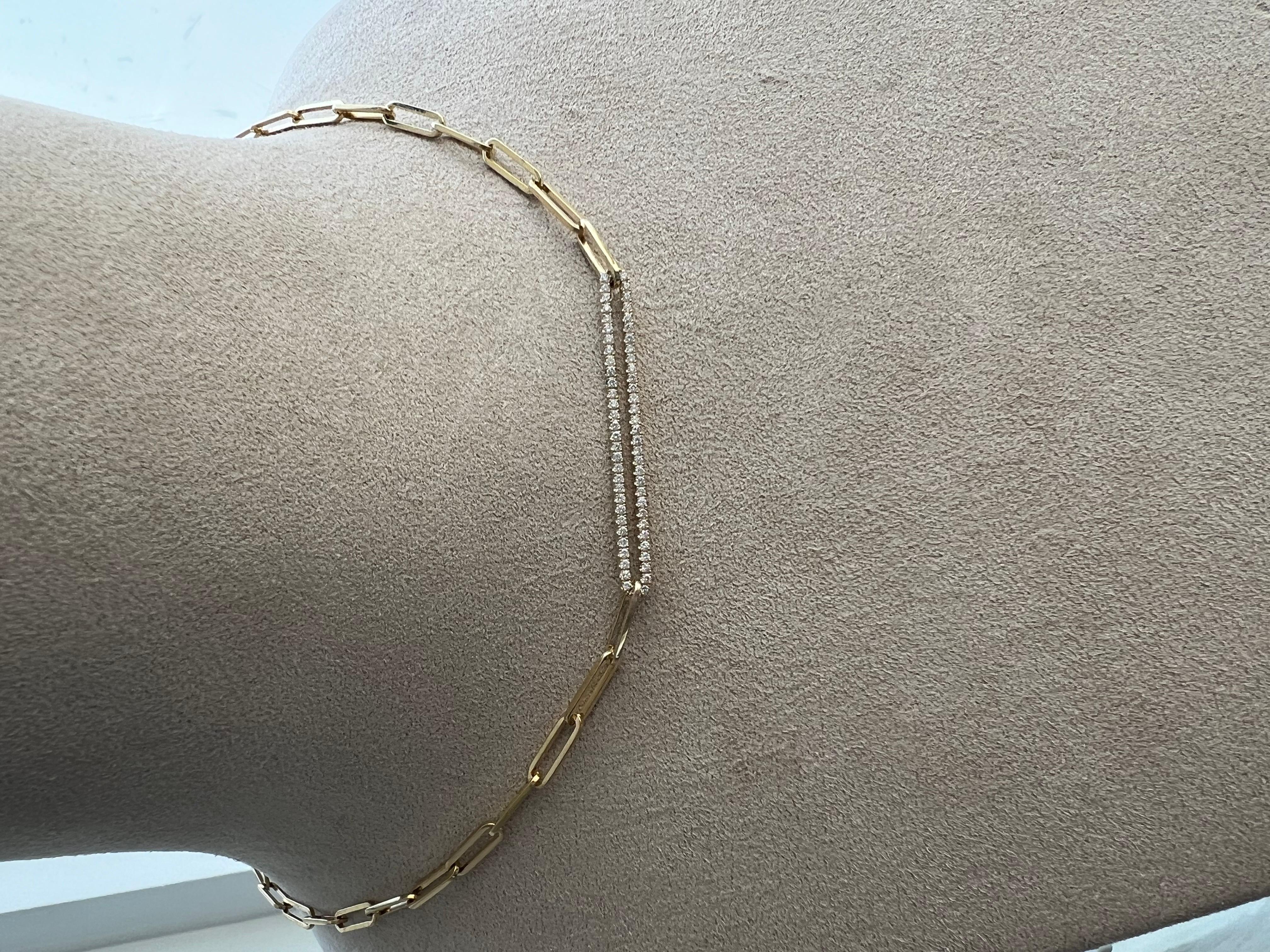 Round Cut Paperclip Chain Necklace with Natural Diamonds, Solid Gold.  For Sale