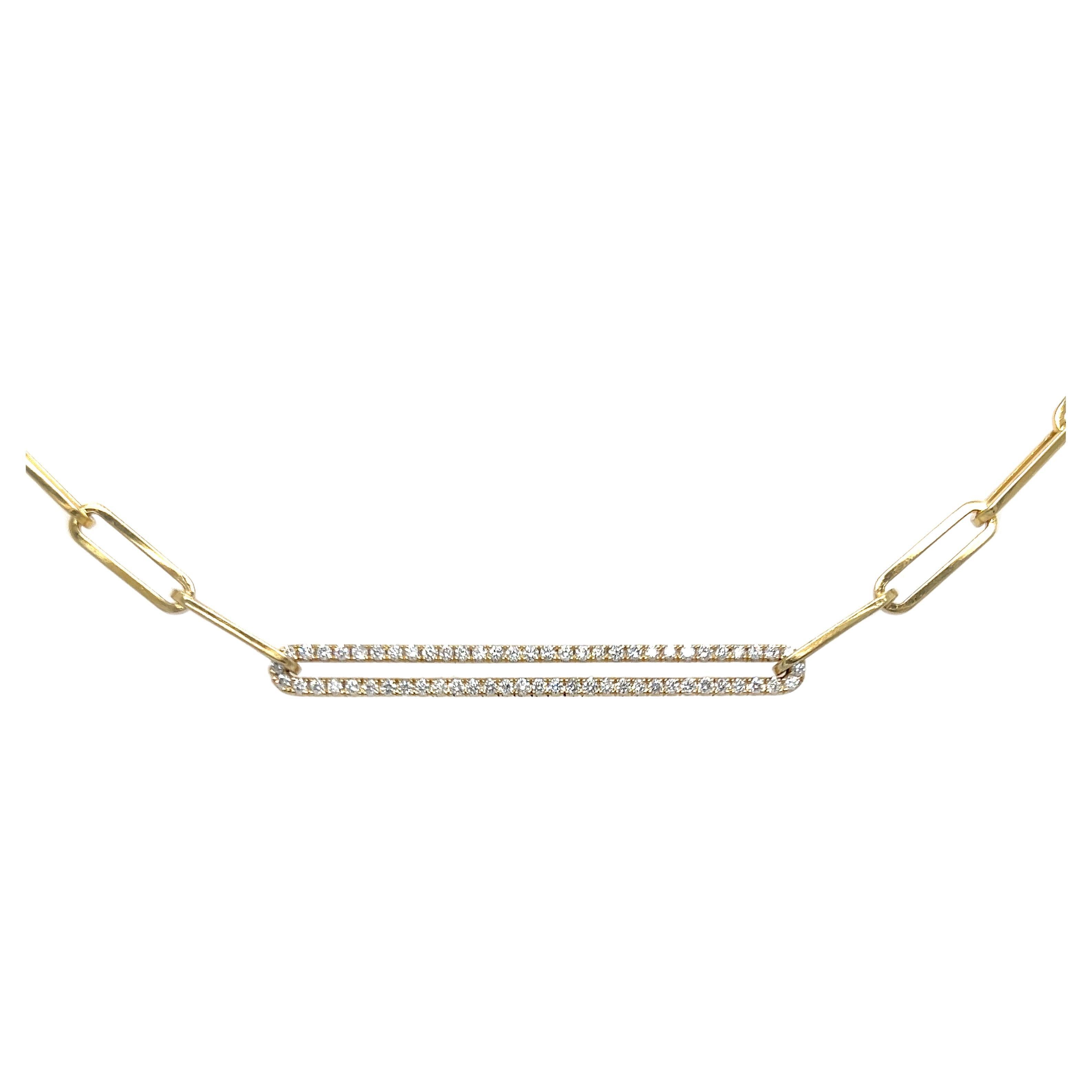 Paperclip Chain Necklace with Natural Diamonds, Solid Gold.  For Sale